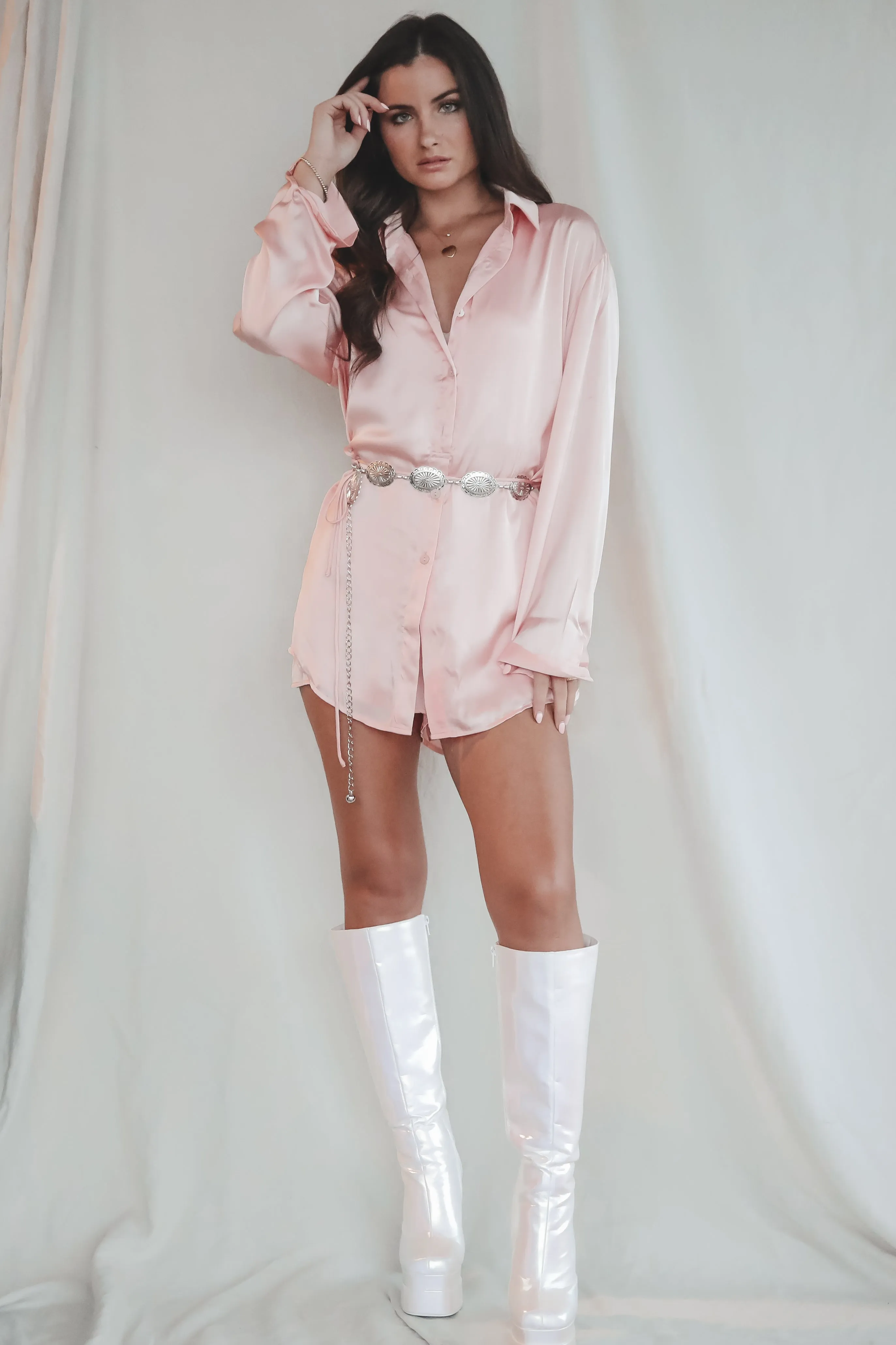 Giving Beverly Hills Satin Button Up Romper Dress sold by Amazing Lace product image thumbnail 2