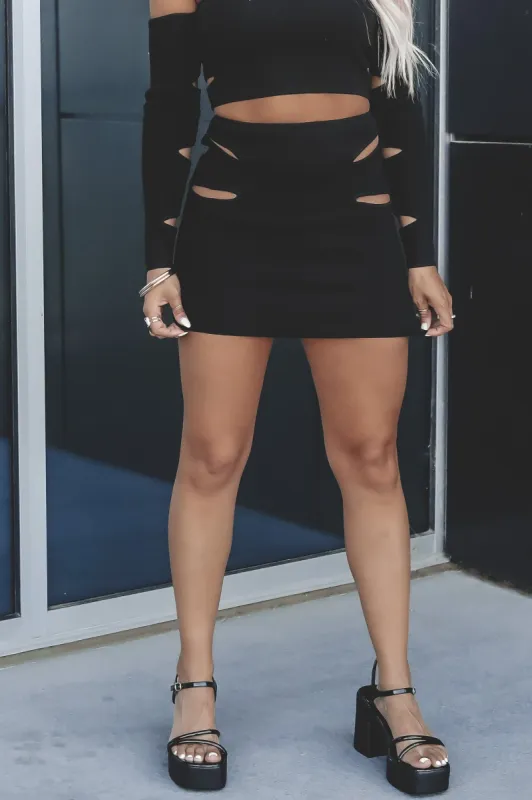 Never Basic Cut Out Black Mini Skirt sold by Amazing Lace