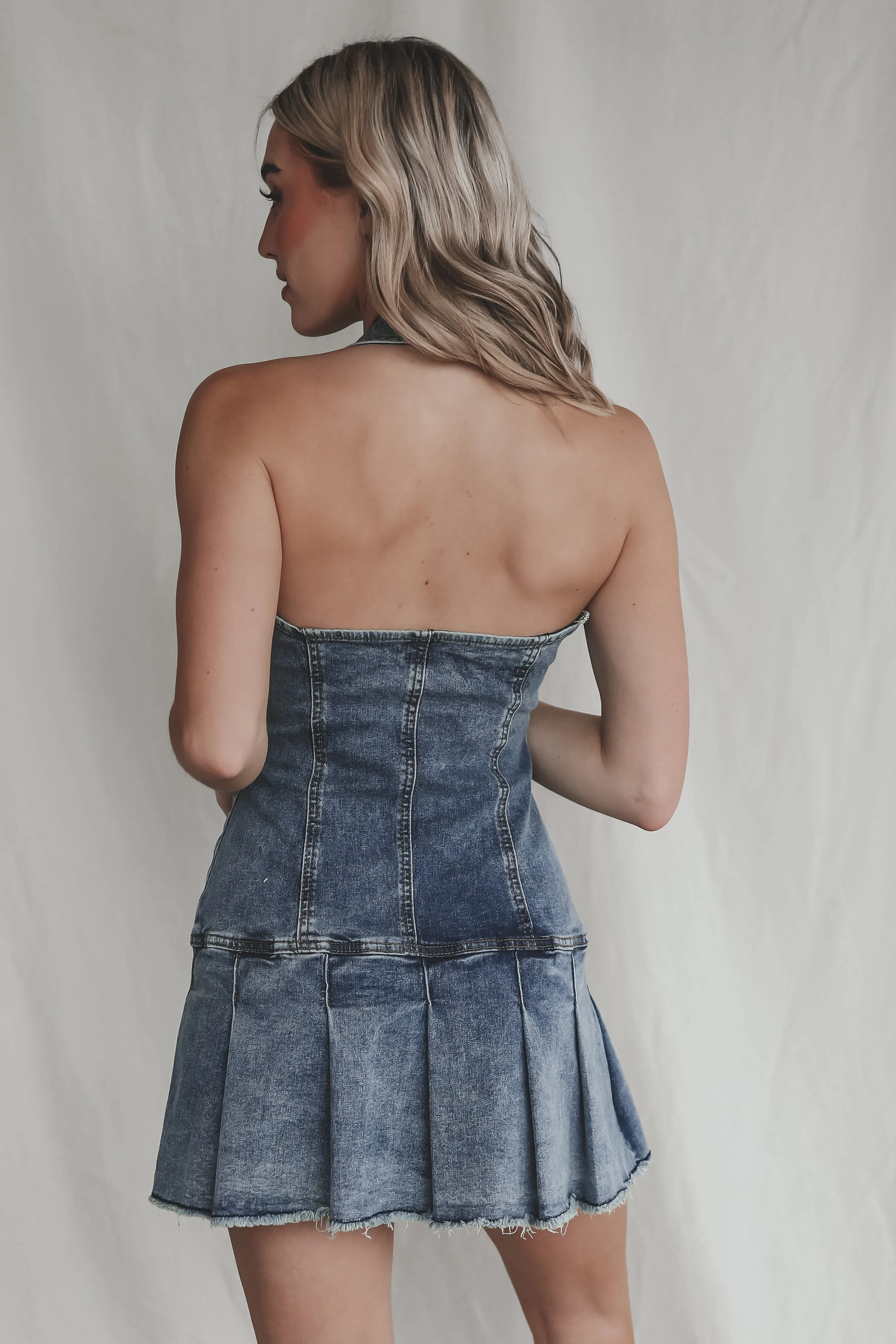 DEAL Denim Is Your Color Halter Zip Up Denim Dress sold by Amazing Lace product image thumbnail 2