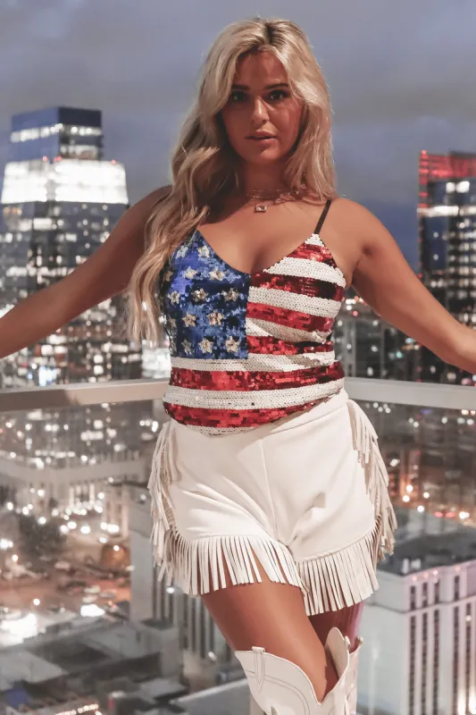 Proud And Sparkly American Flag Sequins Tank sold by Amazing Lace