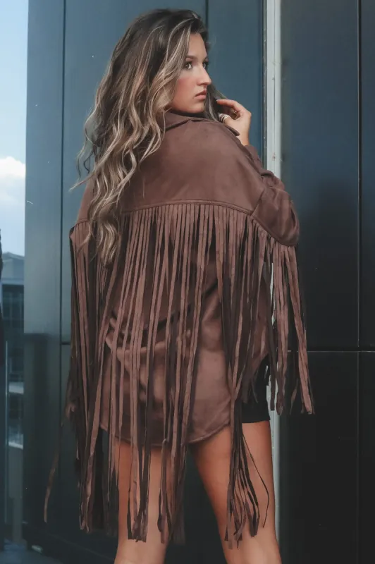 HOLIDAY DEAL Changing Seasons Brown Fringe Button Up sold by Amazing Lace