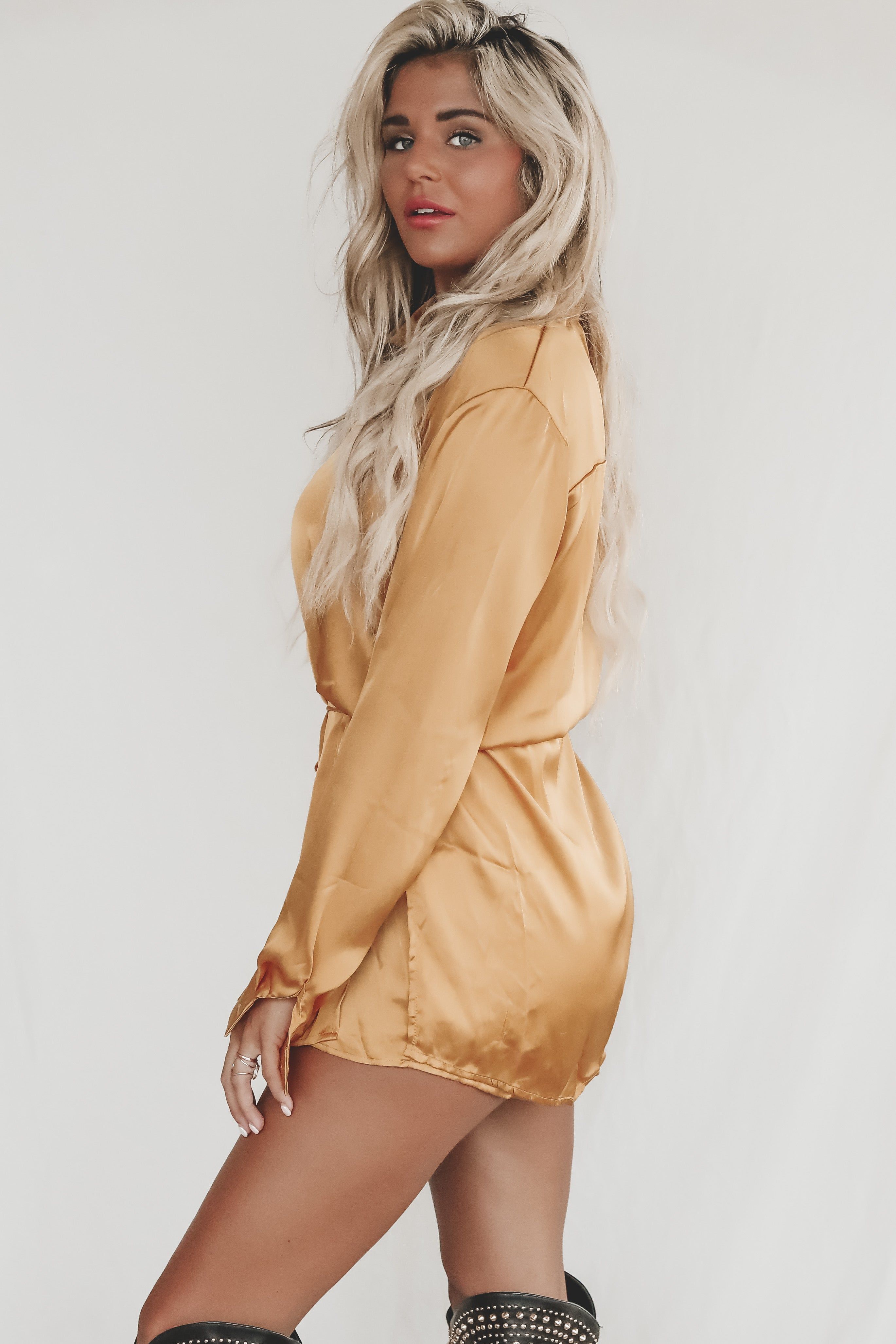 So Here For This Satin Button Up Romper Dress sold by Amazing Lace product image thumbnail 7