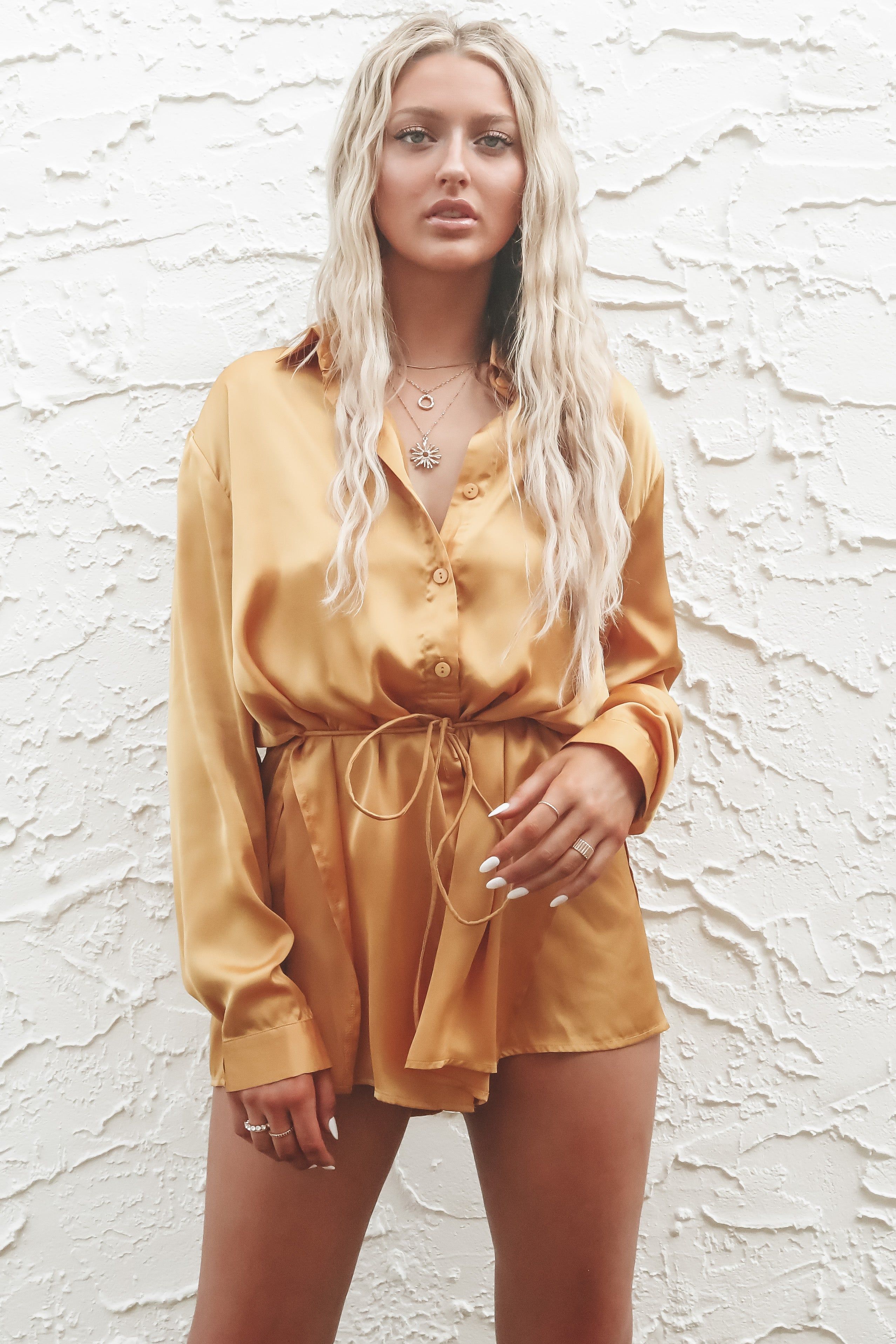 So Here For This Satin Button Up Romper Dress sold by Amazing Lace product image thumbnail 9