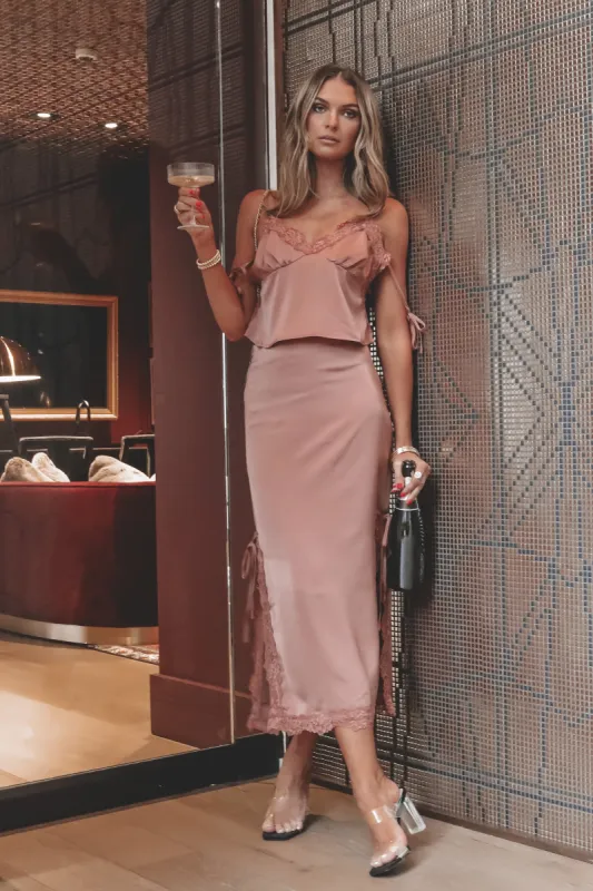 DEAL Stop And Smell The Roses Dusty Satin Maxi Skirt sold by Amazing Lace