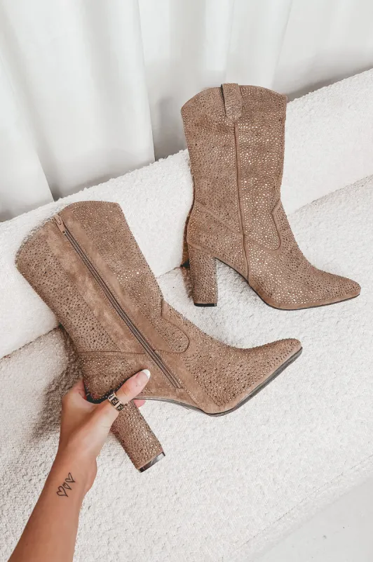 Party Rules Bling Taupe Taupe Boots sold by Amazing Lace