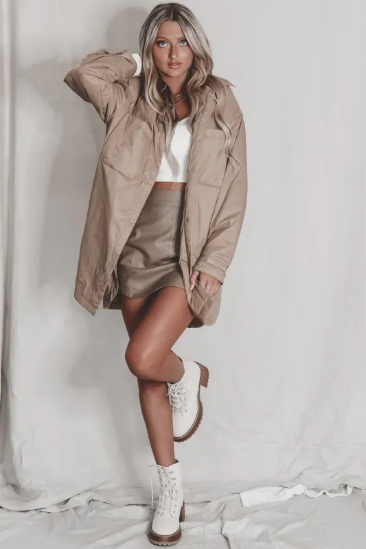 Out On The Town Camel Shacket Shirt sold by Amazing Lace