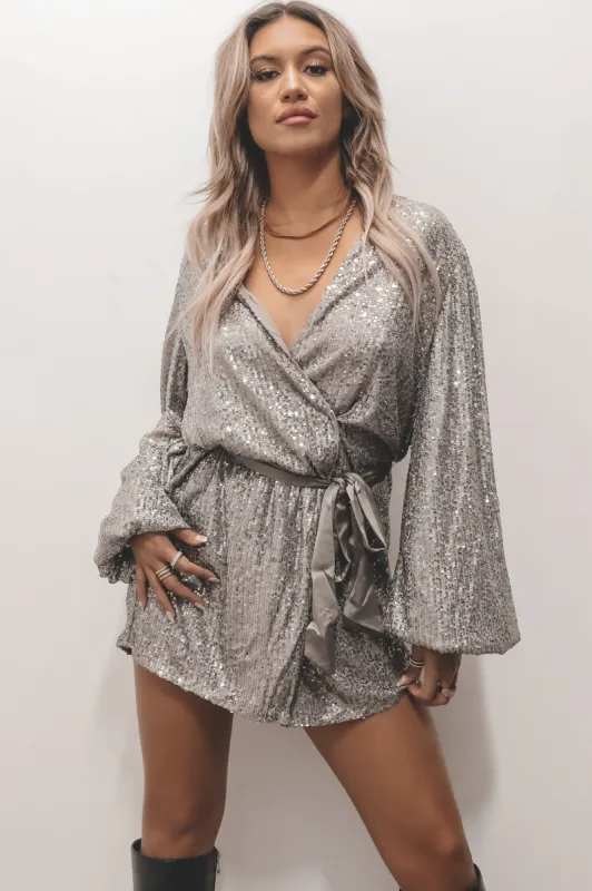 Tonight Was A Fairytale Sequins Wrap Mini Dress sold by Amazing Lace