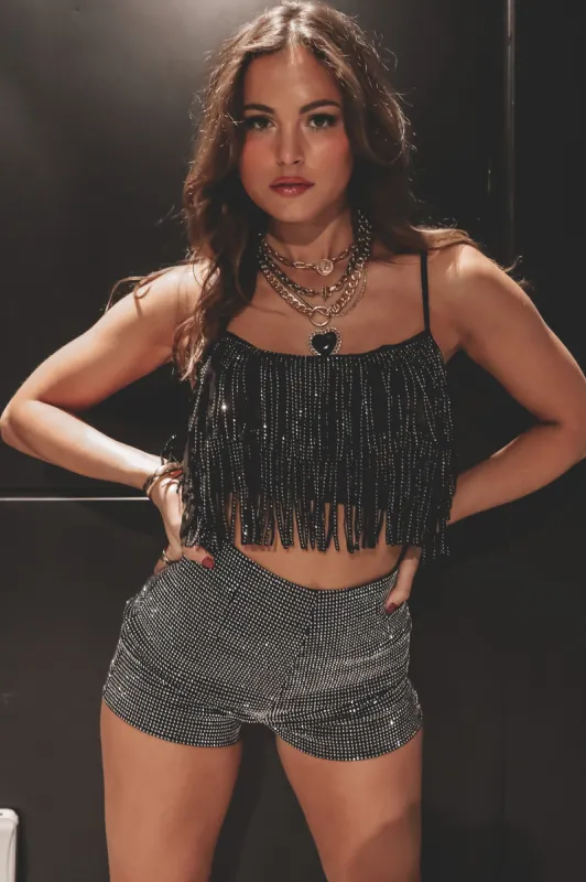 Party With Me Black Fringe Crop sold by Amazing Lace