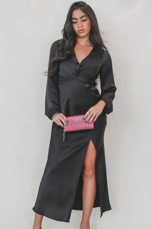 DEAL The Occasion Is Special Black Satin Long Sleeve Dress sold by Amazing Lace