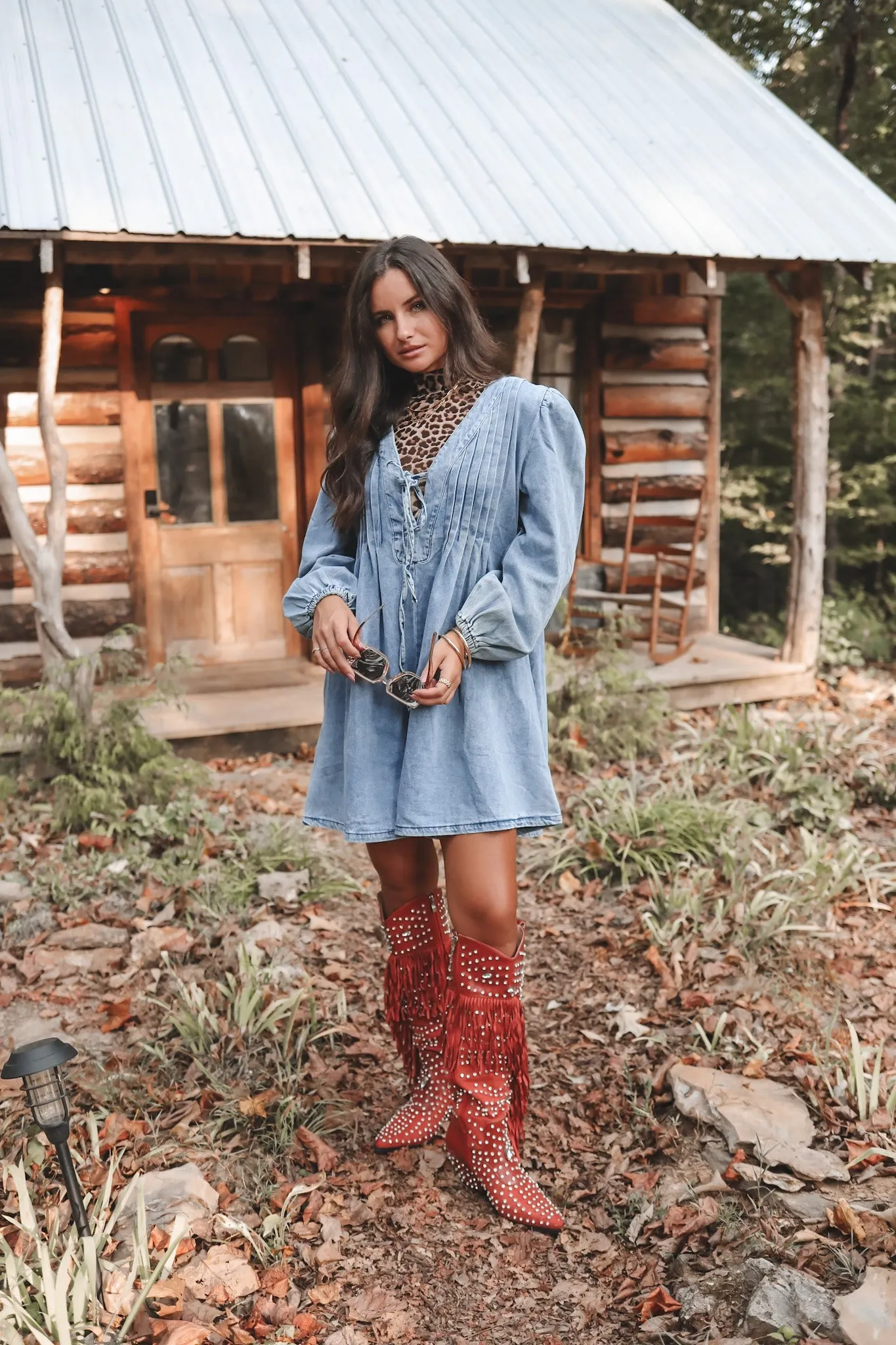 Living For This Look Long Sleeve Denim Romper Dress sold by Amazing Lace product image thumbnail 3