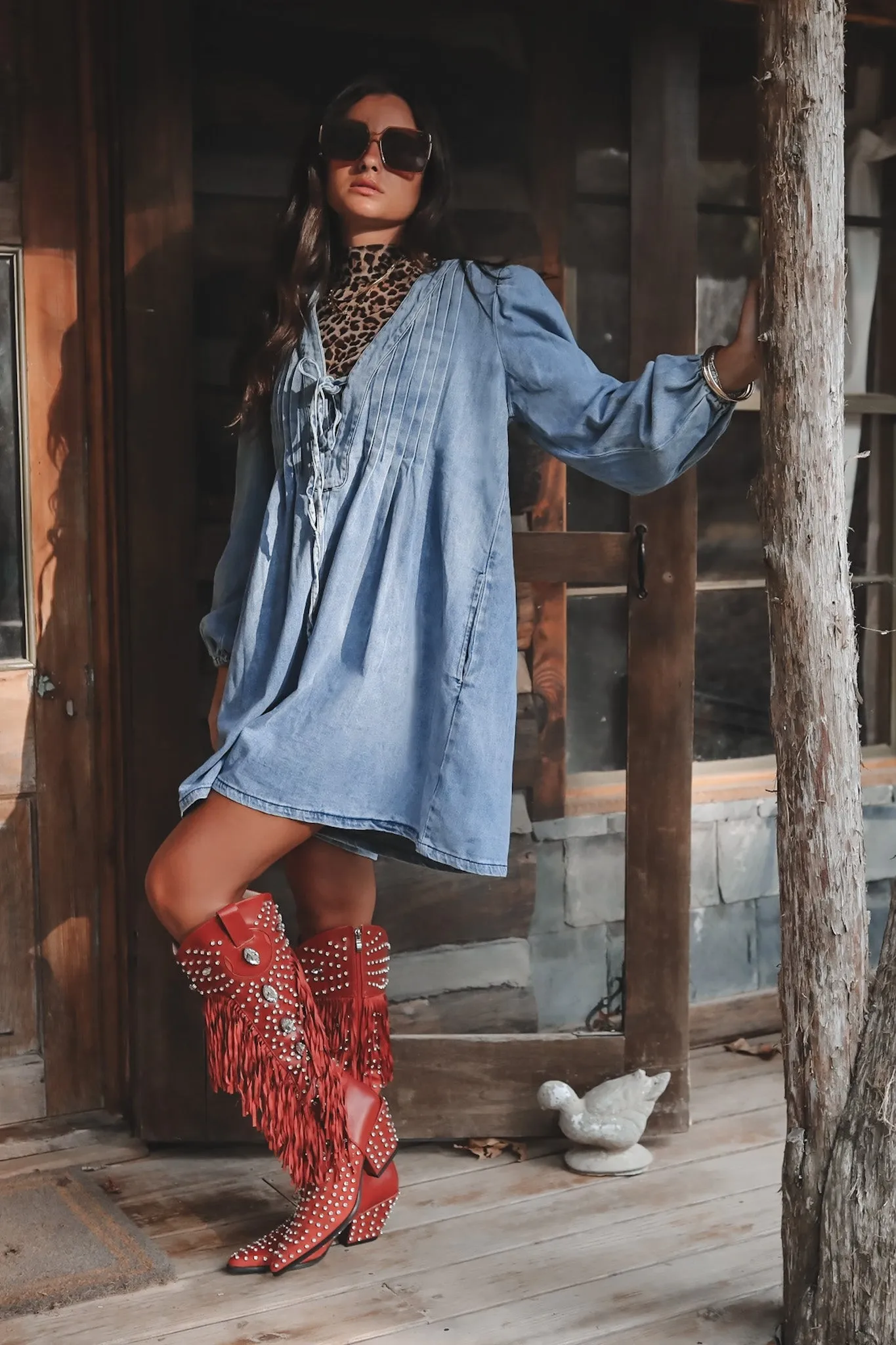 Living For This Look Long Sleeve Denim Romper Dress sold by Amazing Lace product image thumbnail 4