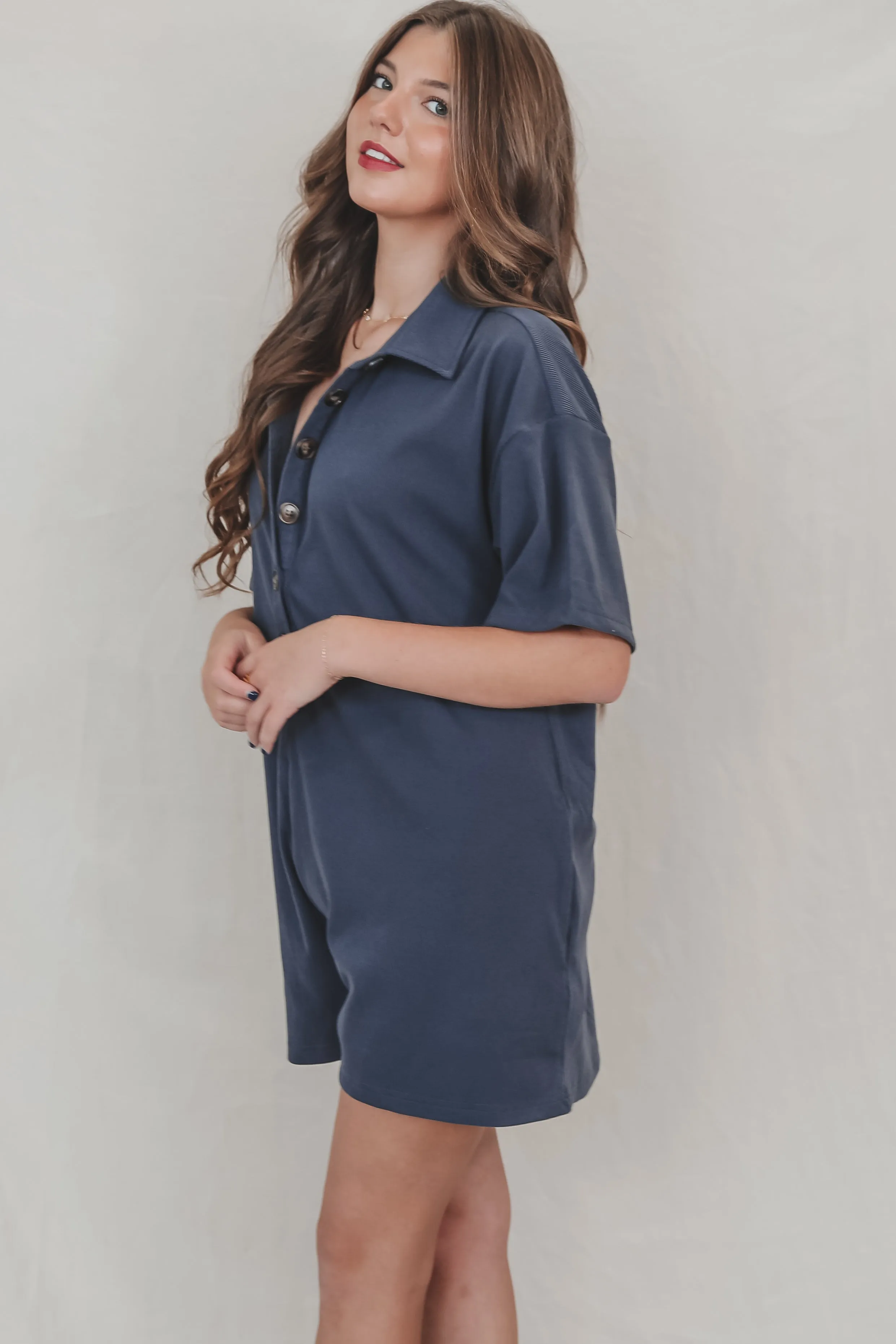 Button Up Navy Corduroy Romper sold by Amazing Lace product image thumbnail 3