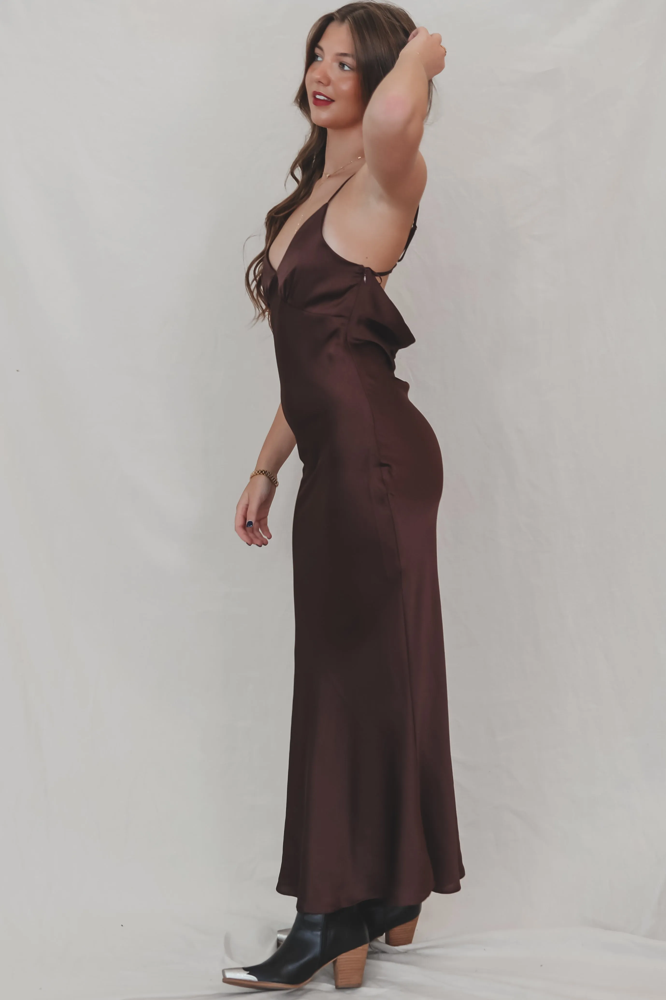 It's A Date Brown Satin Maxi Dress sold by Amazing Lace product image thumbnail 3