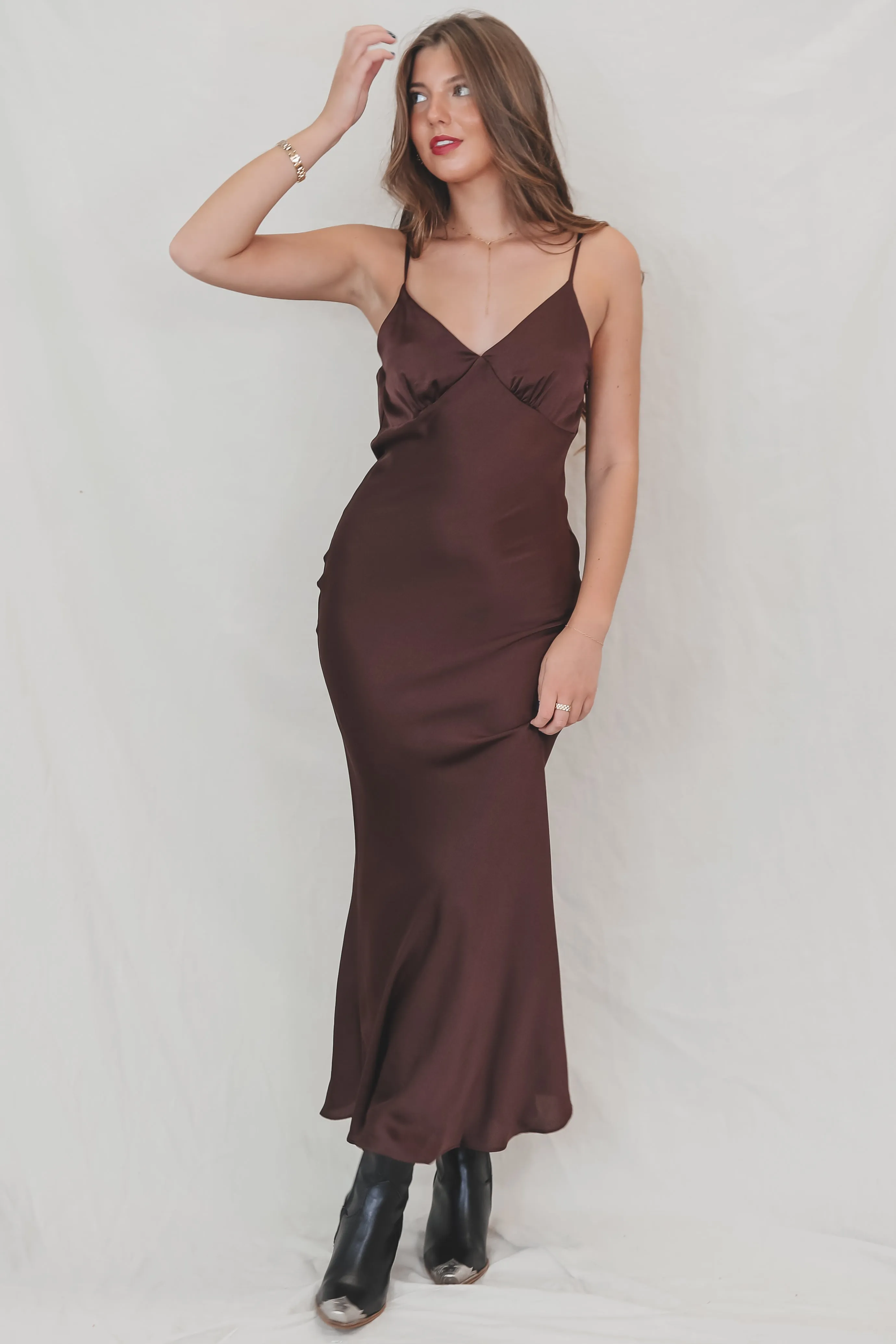 It's A Date Brown Satin Maxi Dress sold by Amazing Lace product image thumbnail 4