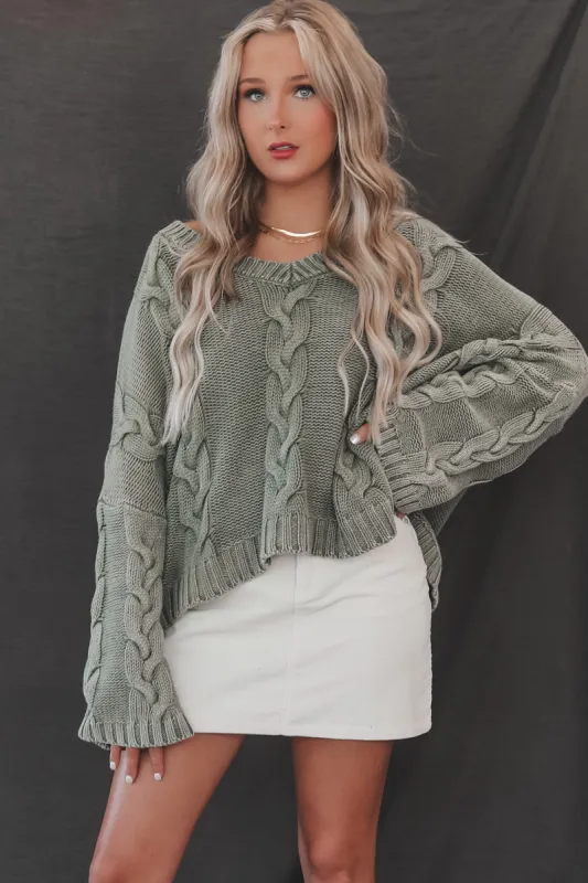 DEAL All I Can Ask For Olive Cable Knit Sweater Top sold by Amazing Lace