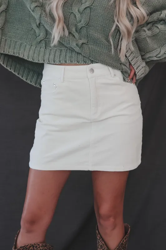 DEAL Call Me Out Cream Corduroy Skirt sold by Amazing Lace