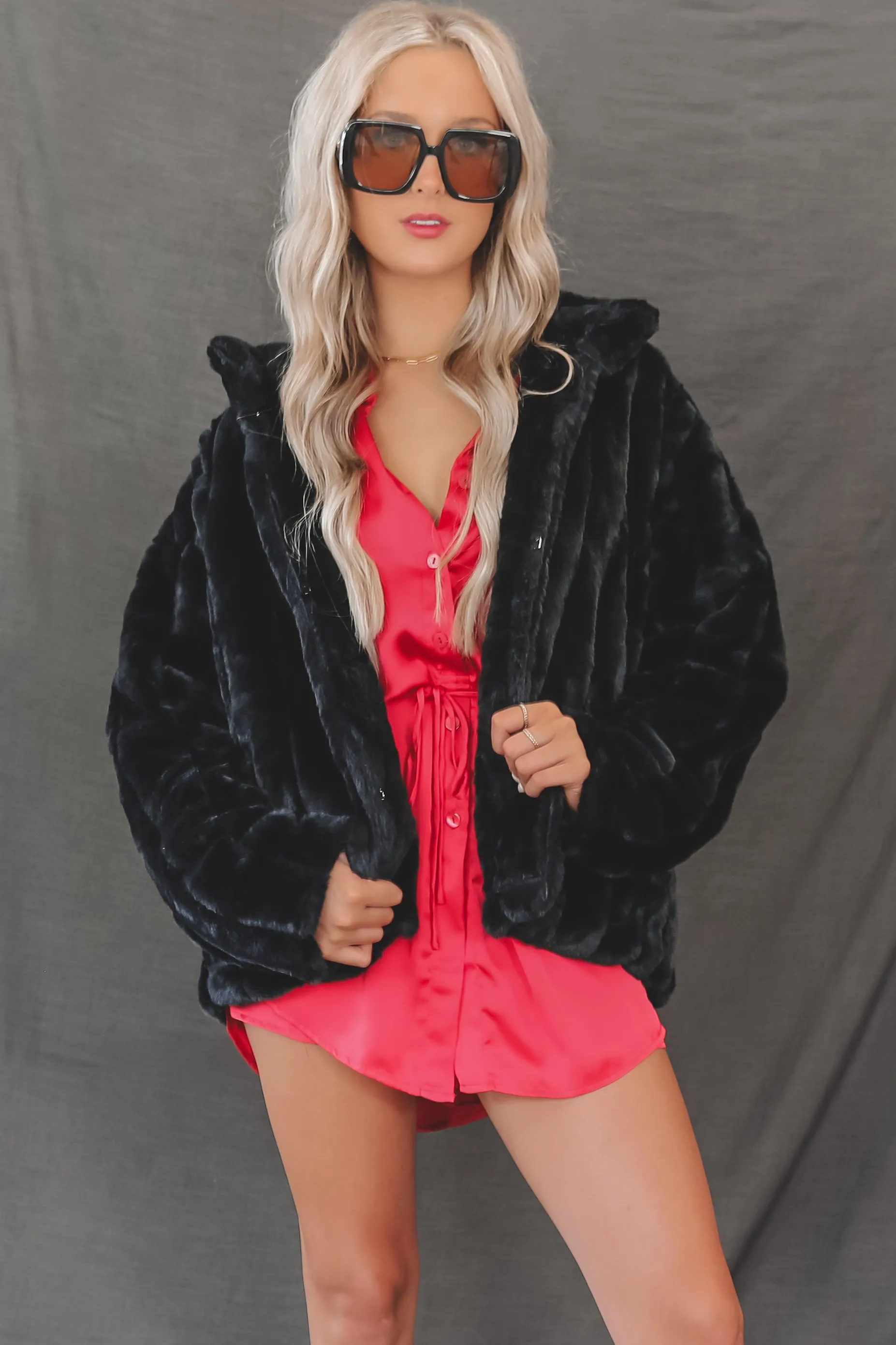 Oh So Sassy Black Faux Fur Statement Coat sold by Amazing Lace product image thumbnail 2