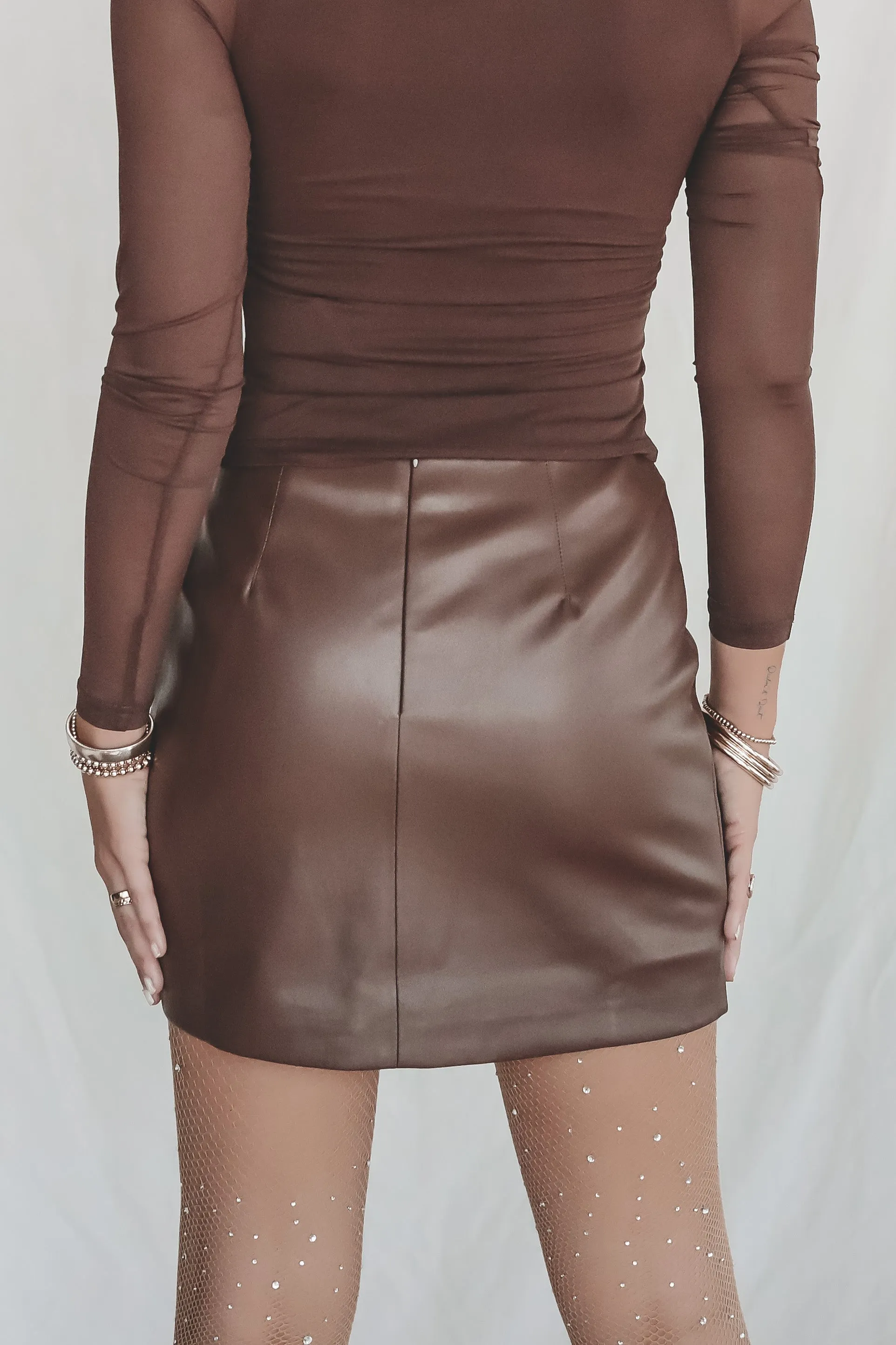 DEAL MINKPINK Faux Leather Brown Mini Skirt sold by Amazing Lace product image thumbnail 4