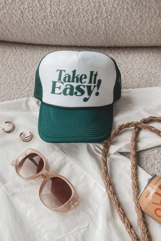 Take It Easy Trucker Forest Green Trucker Hat sold by Amazing Lace