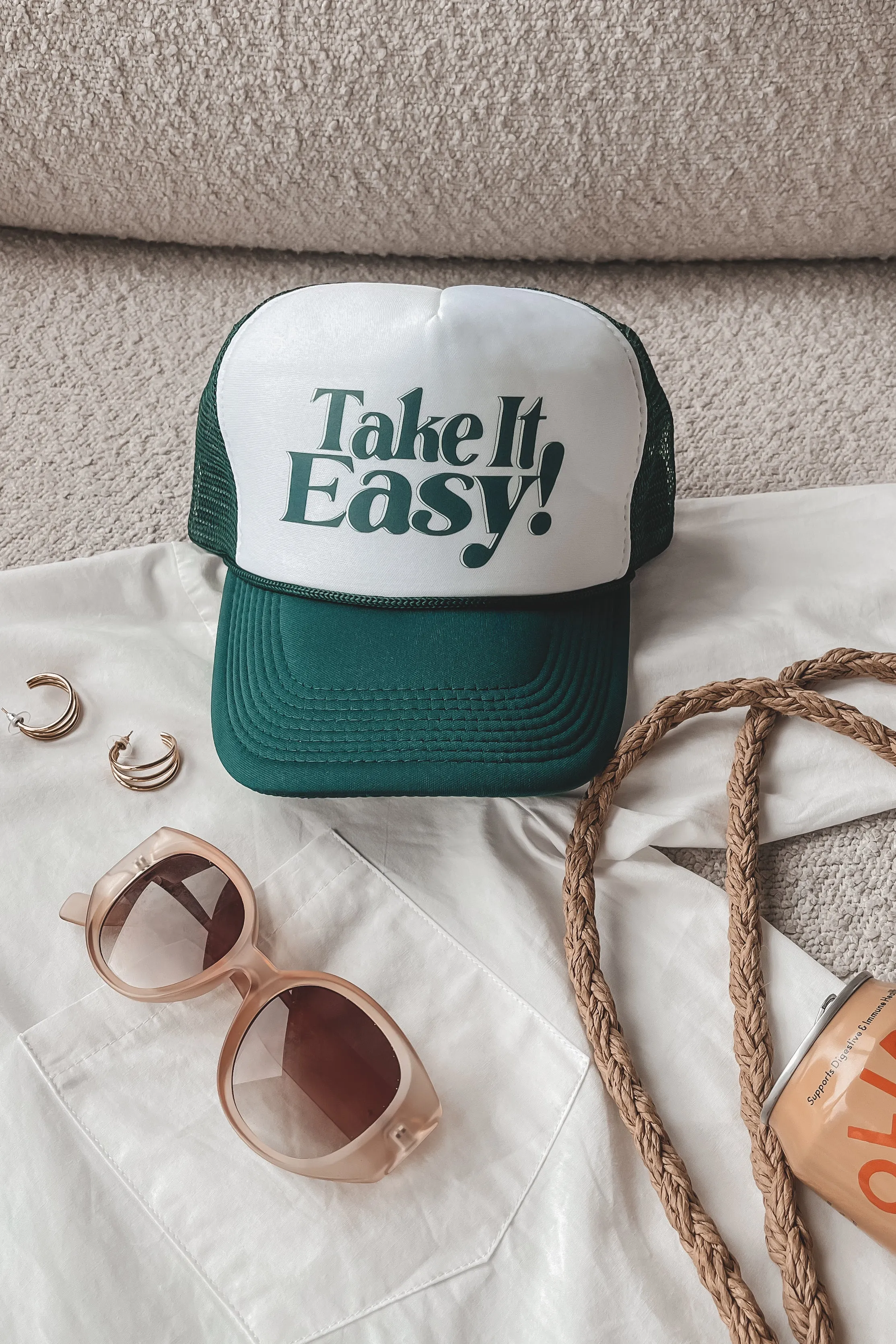 Take It Easy Trucker Forest Green Trucker Hat sold by Amazing Lace