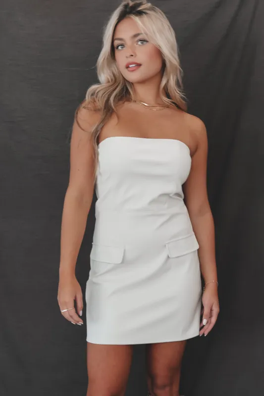 Couldn’t Get Hotter Cream Faux Leather Mini Dress sold by Amazing Lace