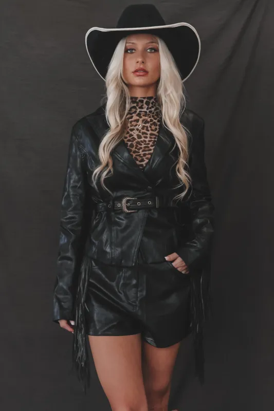 DEAL Badder Than The Rest Black Leather Fringe Jacket sold by Amazing Lace