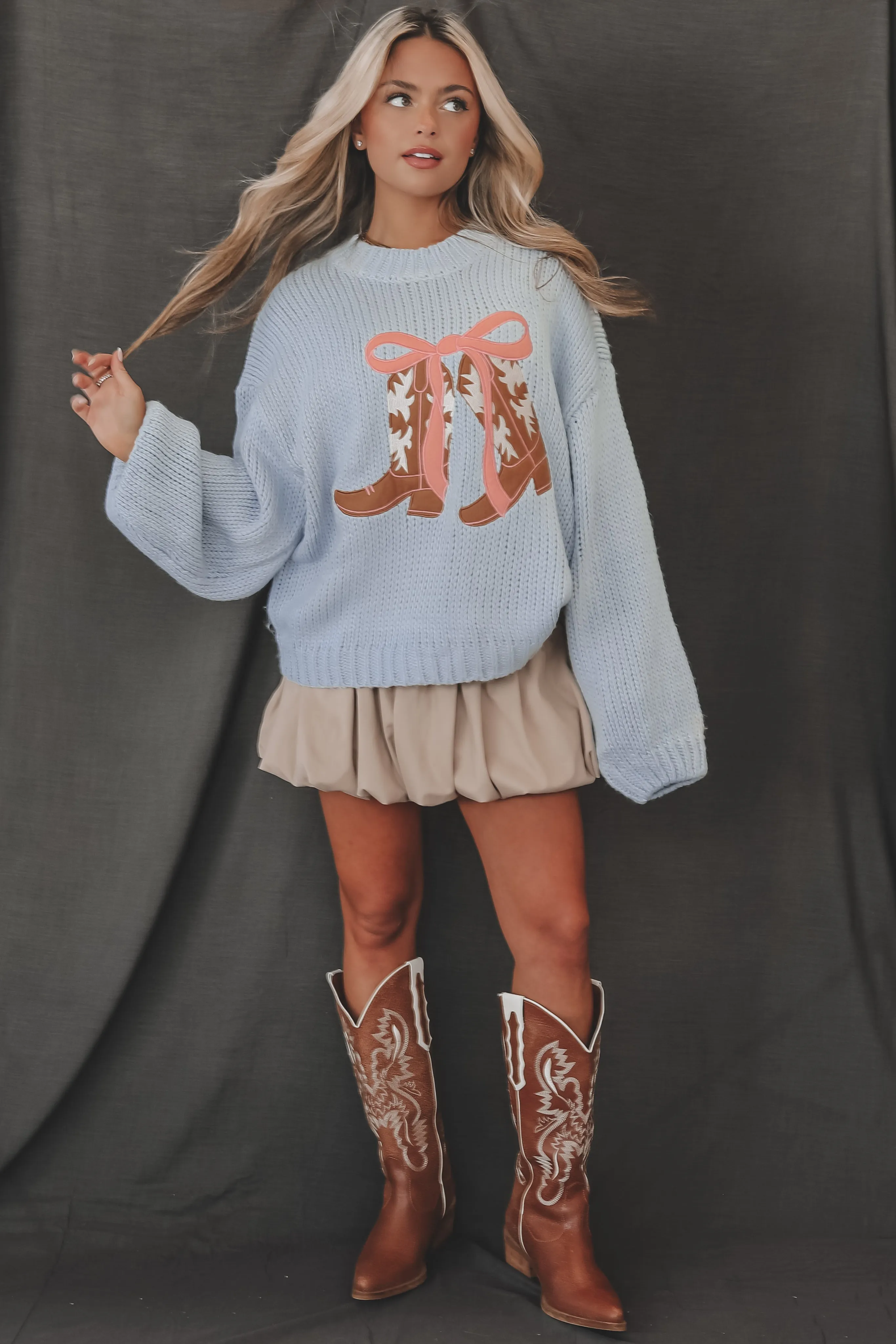 DEAL It’s A Cowgirl Thing Knit Light Blue Sweater sold by Amazing Lace product image thumbnail 4