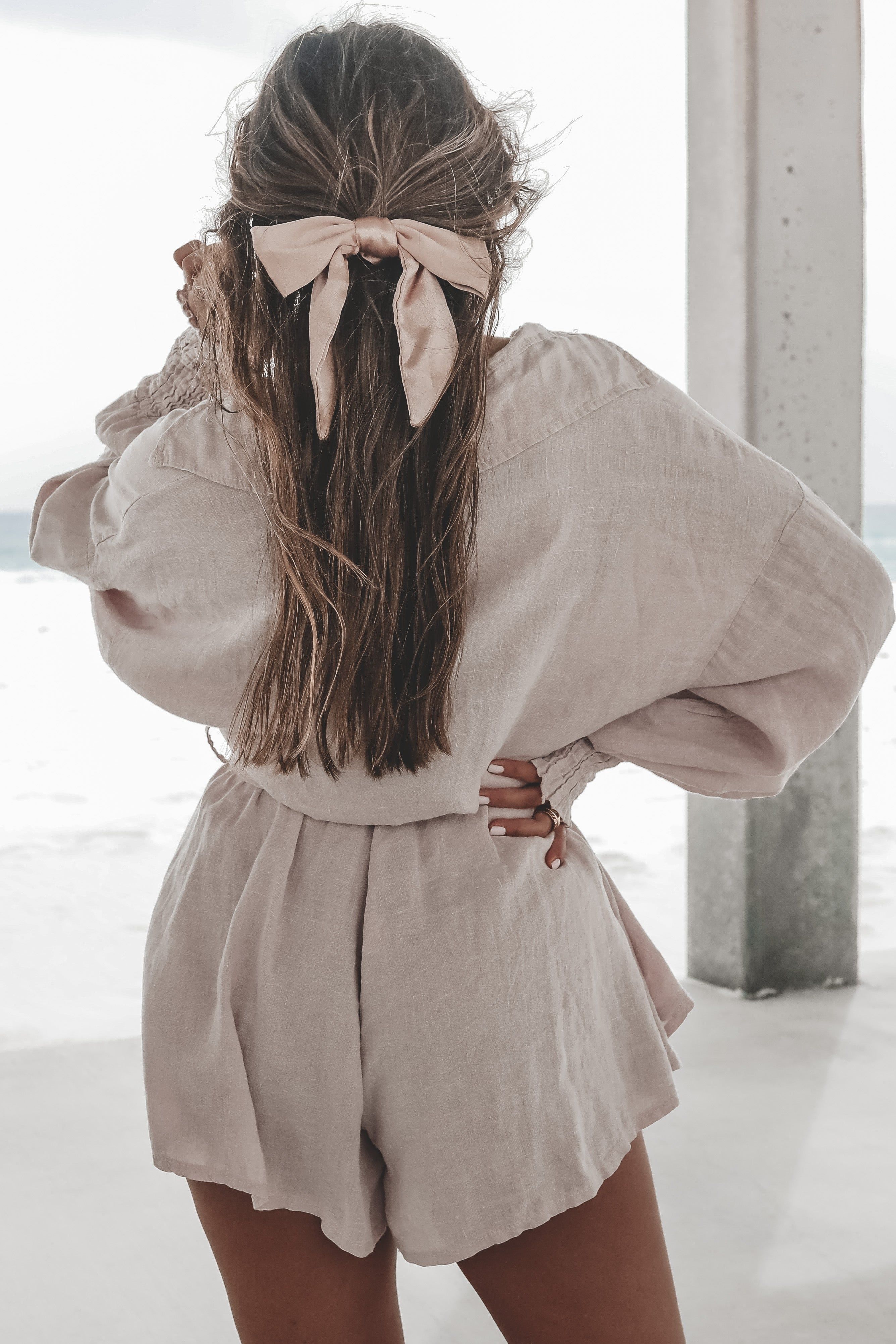 Waves Crashing Linen Rose Pink Romper sold by Amazing Lace product image thumbnail 7