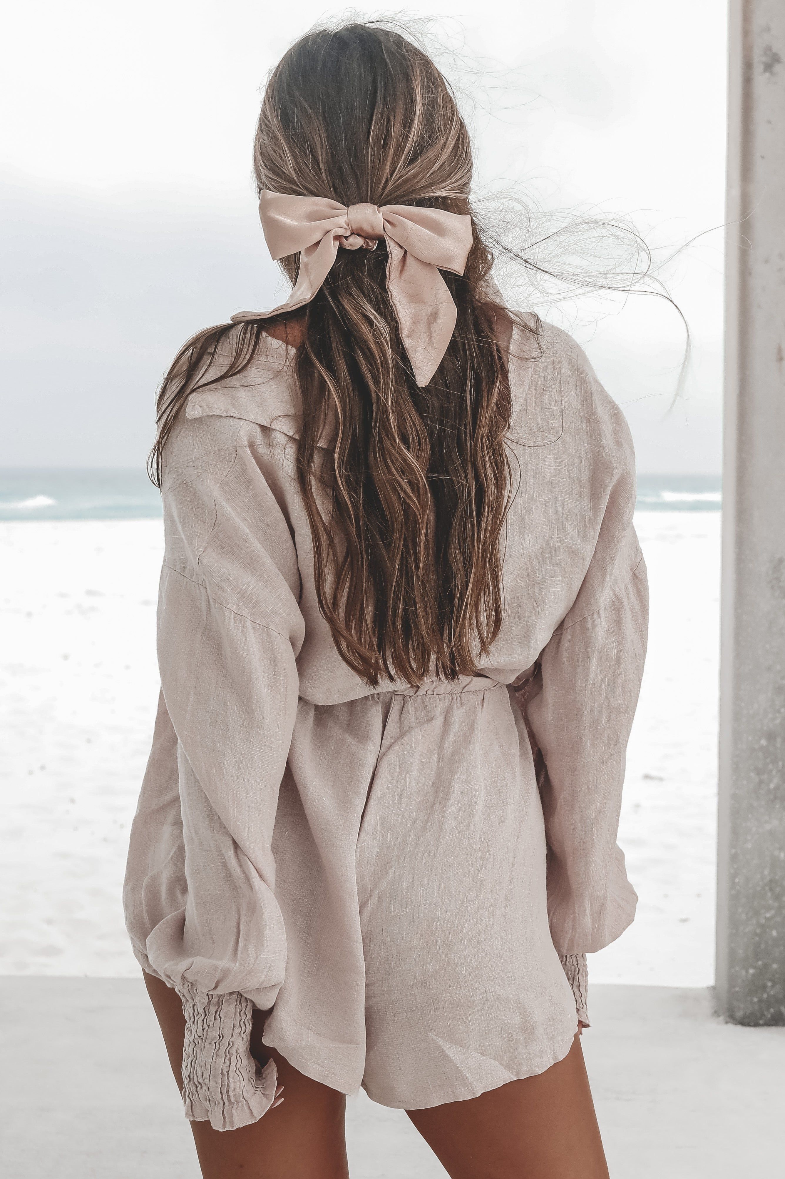 Waves Crashing Linen Rose Pink Romper sold by Amazing Lace product image thumbnail 2