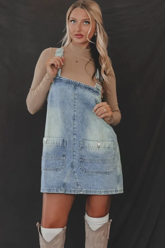 DEAL The Day Is Today Denim Overall Mini Dress sold by Amazing Lace