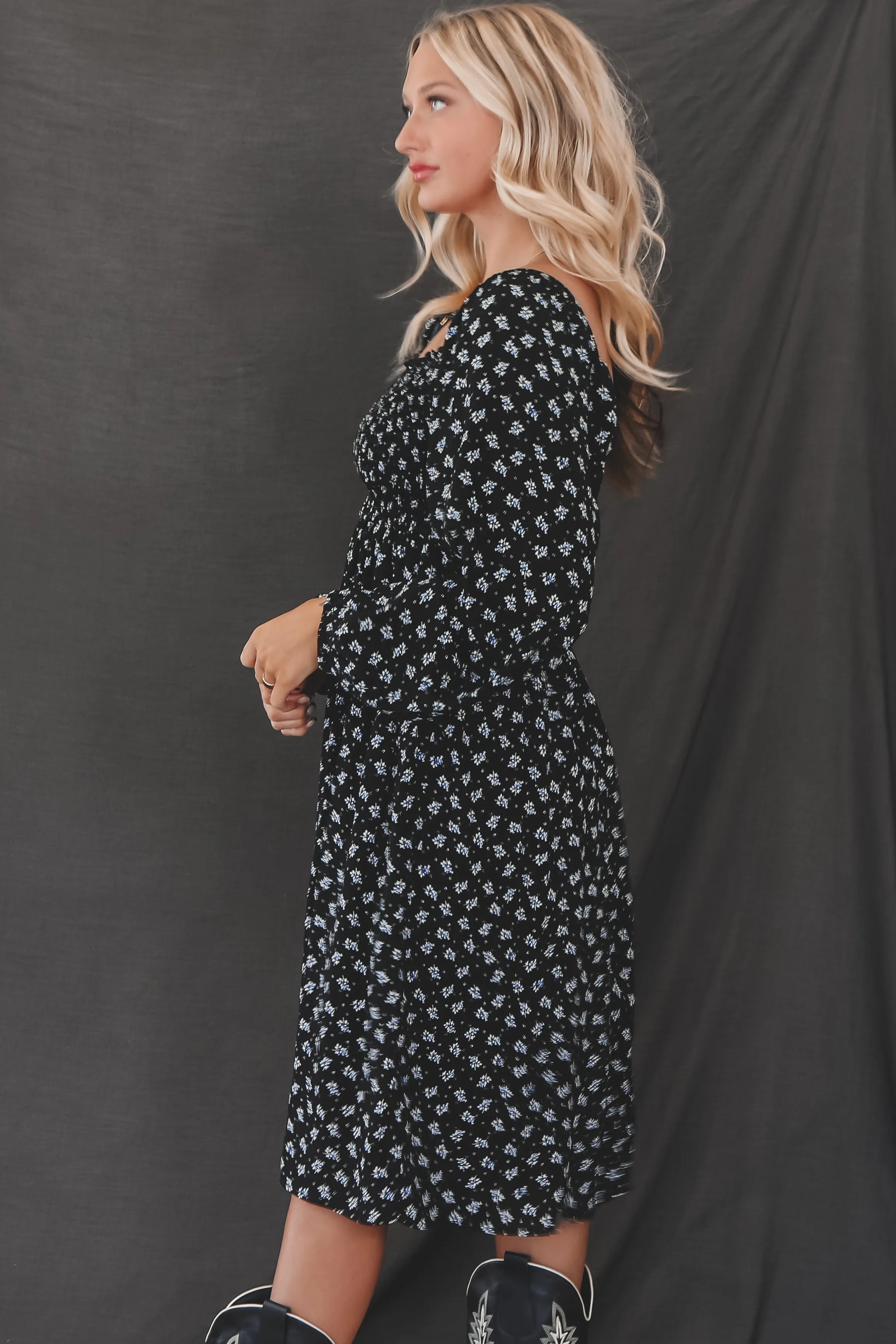 DEAL A Blushing Babe Black And Blue Floral Midi Dress sold by Amazing Lace product image thumbnail 3