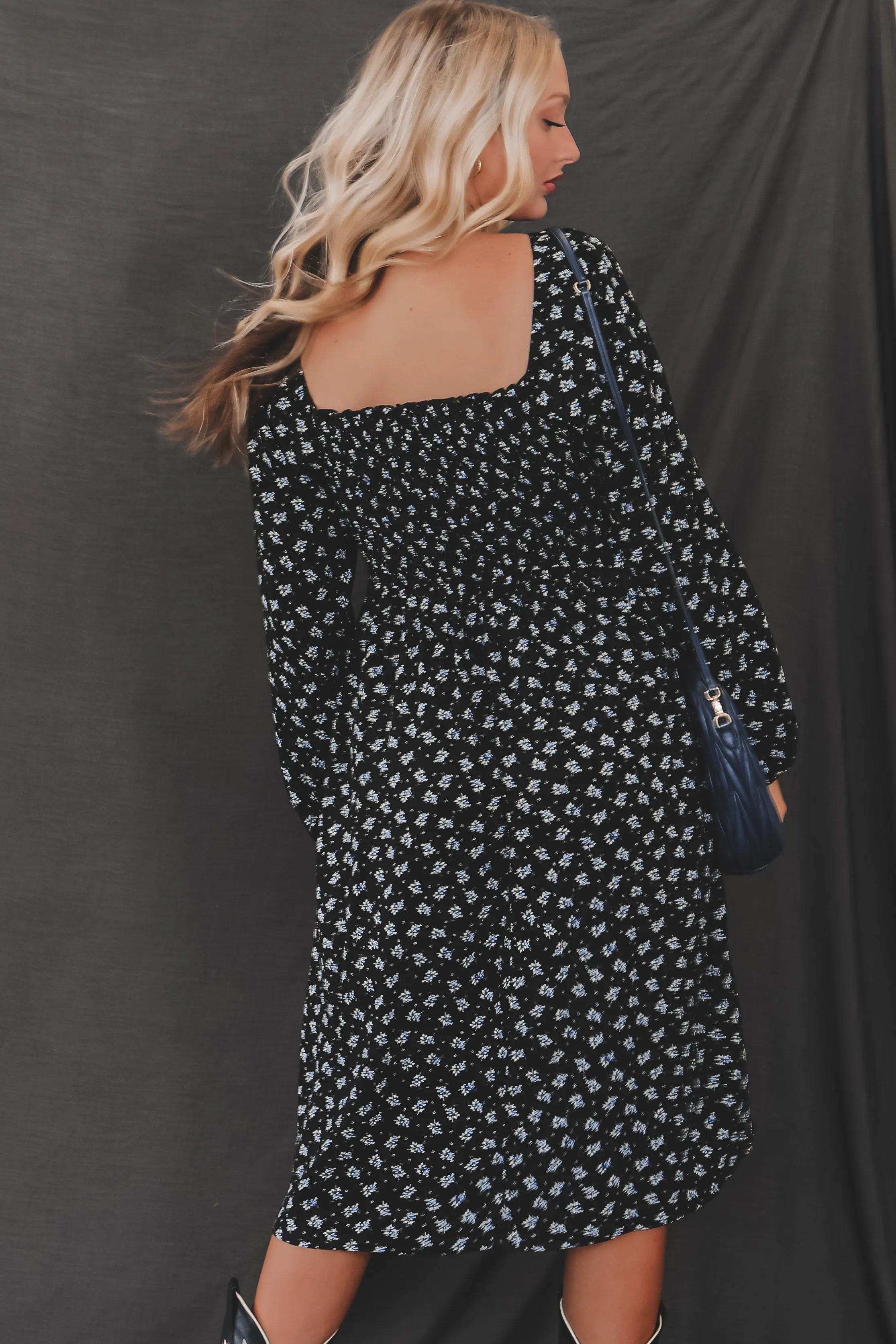 DEAL A Blushing Babe Black And Blue Floral Midi Dress sold by Amazing Lace product image thumbnail 4