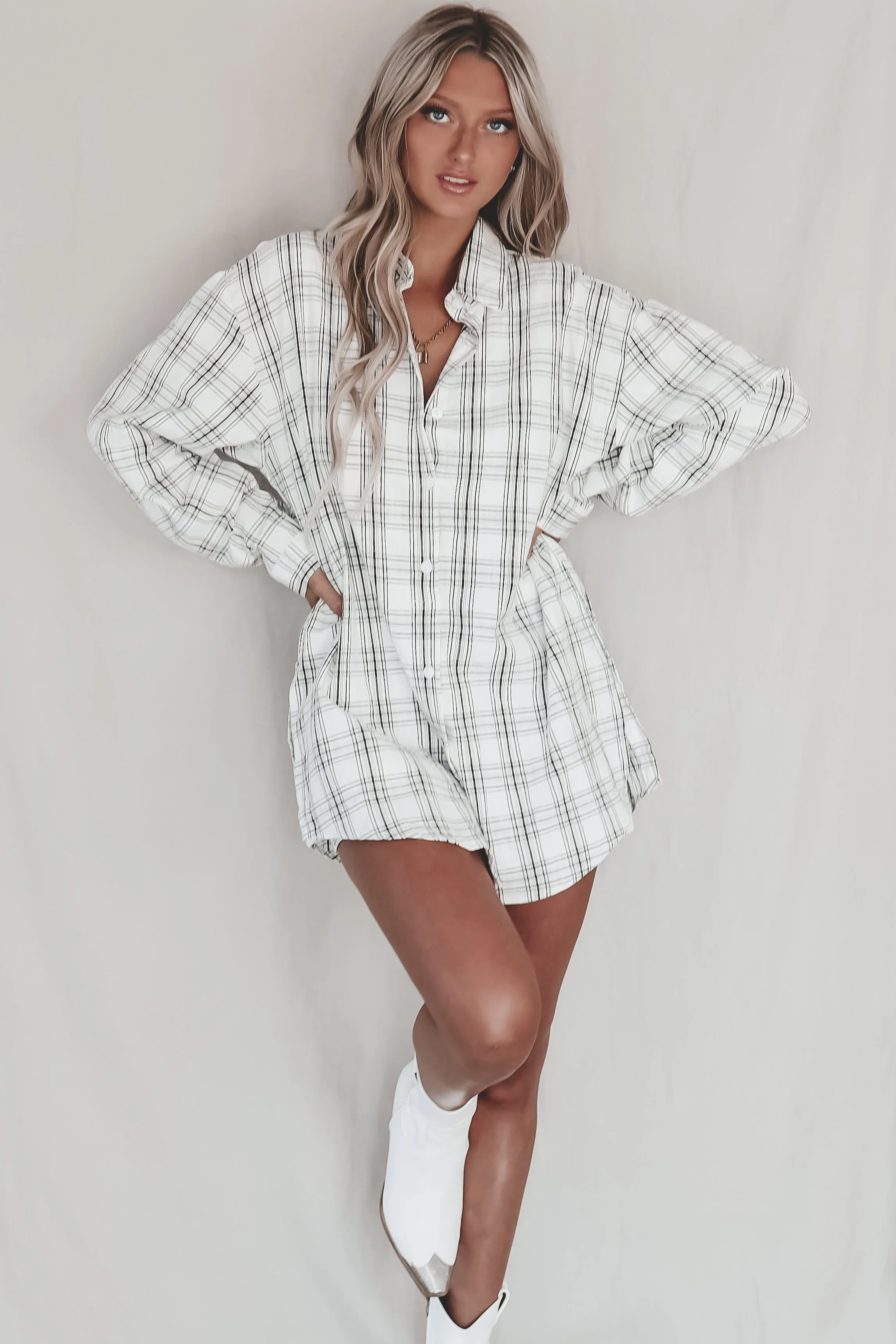 Cute Girl Cute Oversized White Plaid Romper sold by Amazing Lace