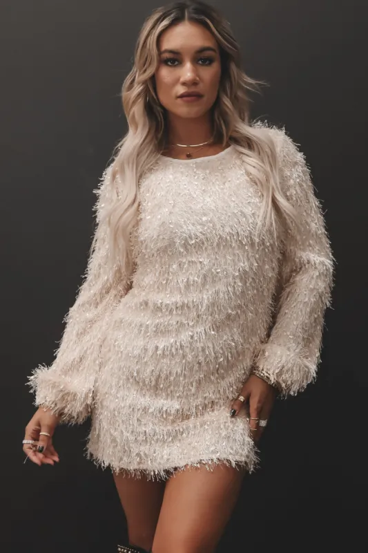 Came To Slay Long Sleeve Cream Fur Party Dress sold by Amazing Lace