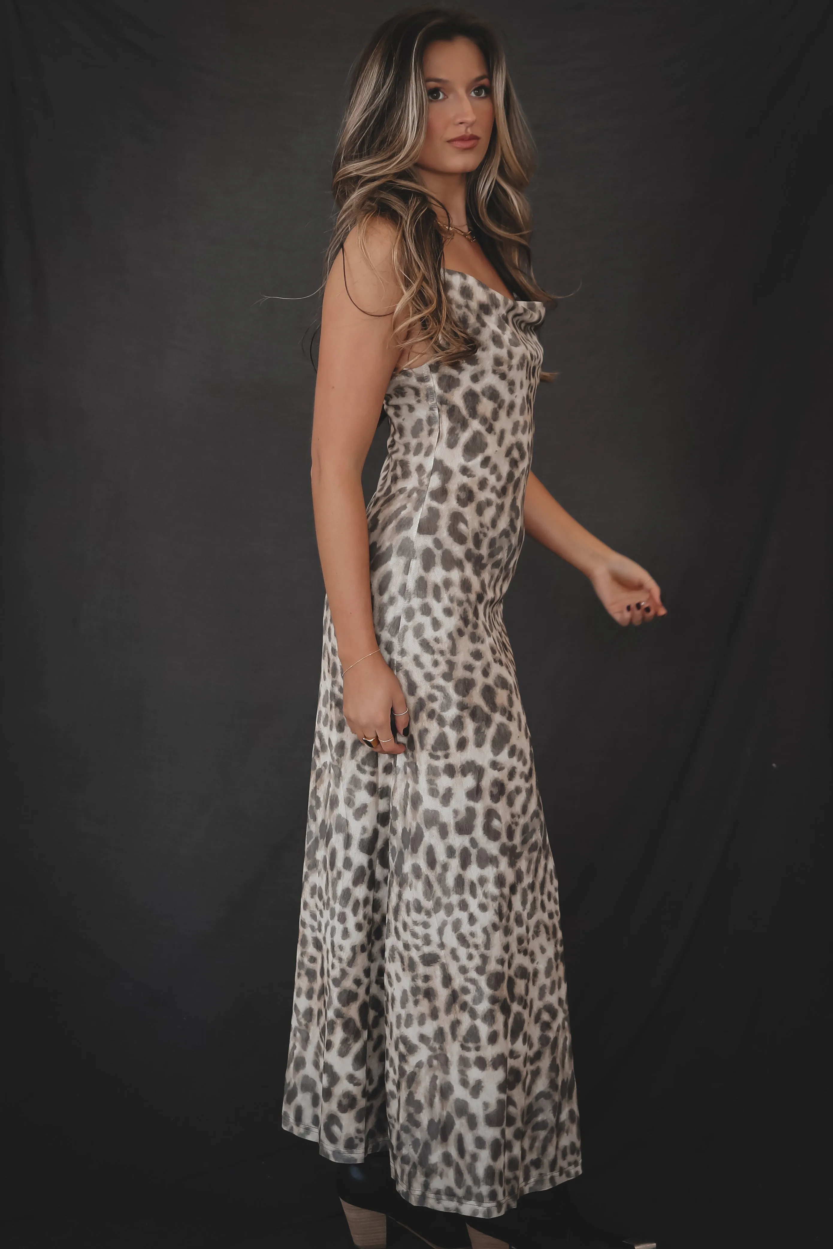 DEAL Dressed Up On Trend Leopard Cowl Neck Maxi Dress sold by Amazing Lace product image thumbnail 3