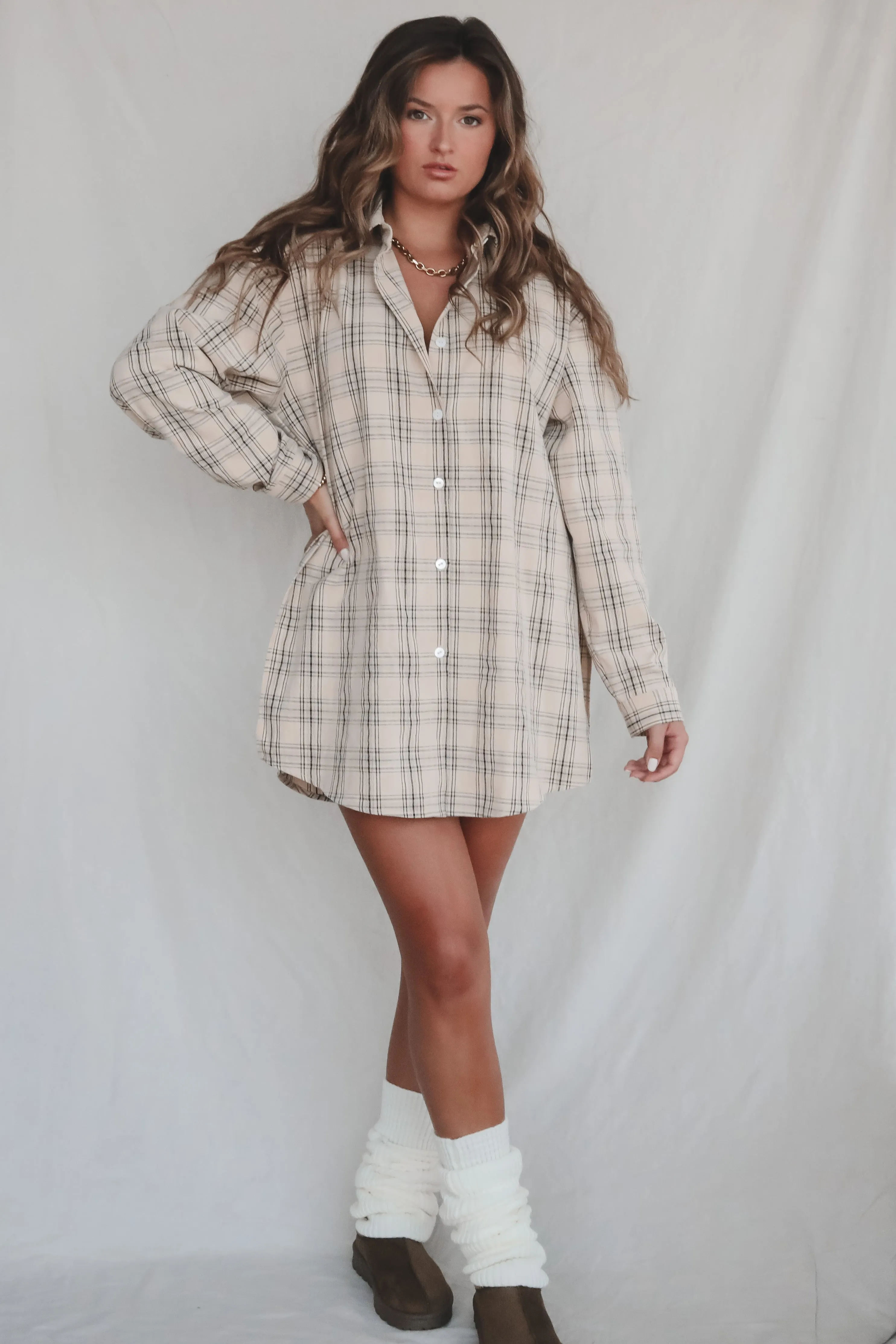 DEAL Cute Girl Cute Oversized Vanilla Mocha Plaid Shirt Romper sold by Amazing Lace product image thumbnail 4
