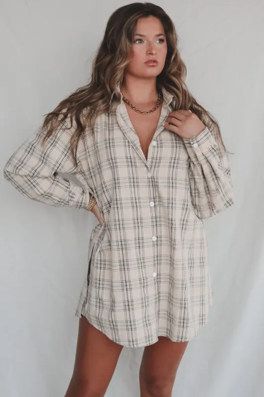 DEAL Cute Girl Cute Oversized Vanilla Mocha Plaid Shirt Romper sold by Amazing Lace