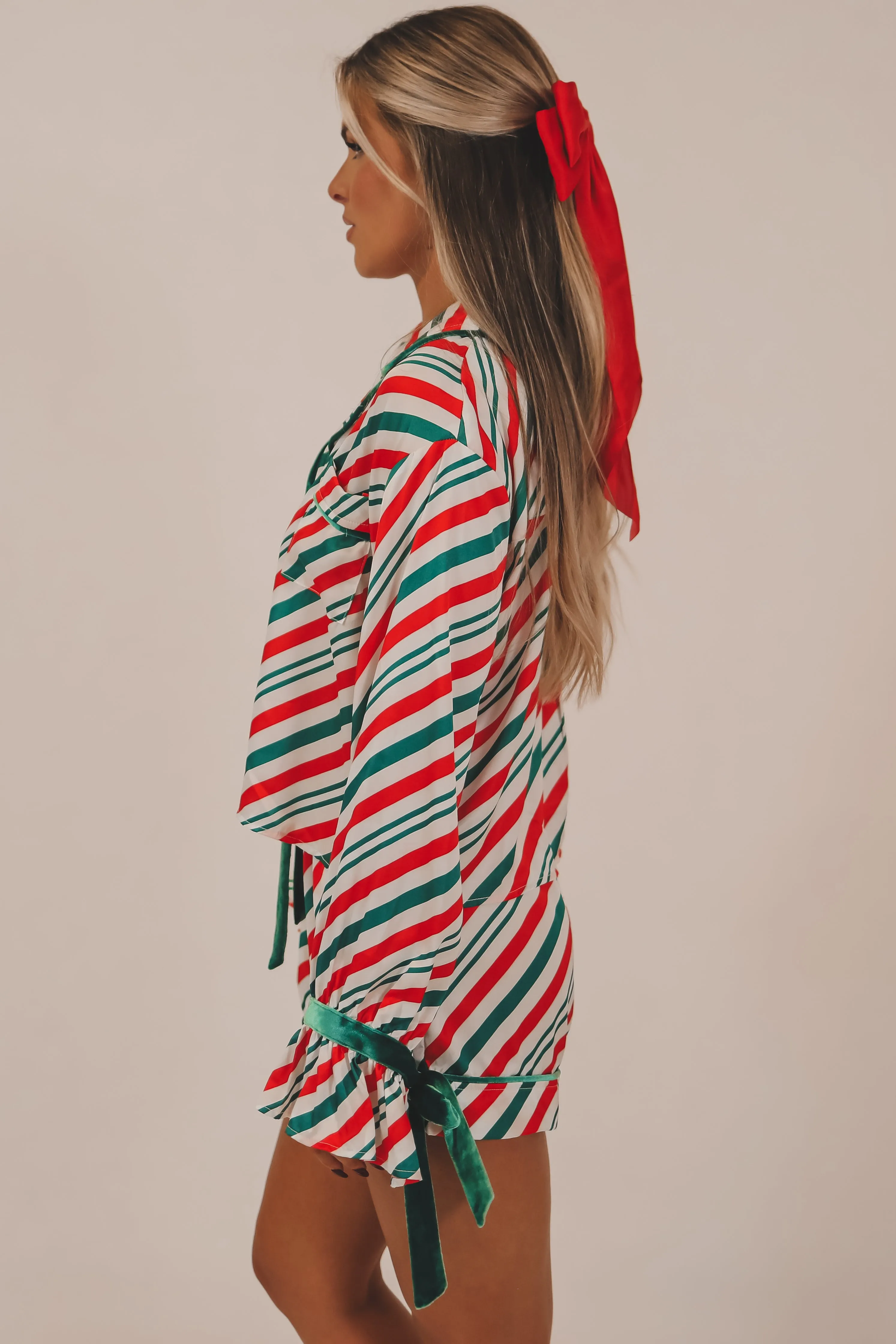 Oh Snowy Night Candy Cane Striped Satin Christmas Pajama Set PRE-ORDER sold by Amazing Lace product image thumbnail 4