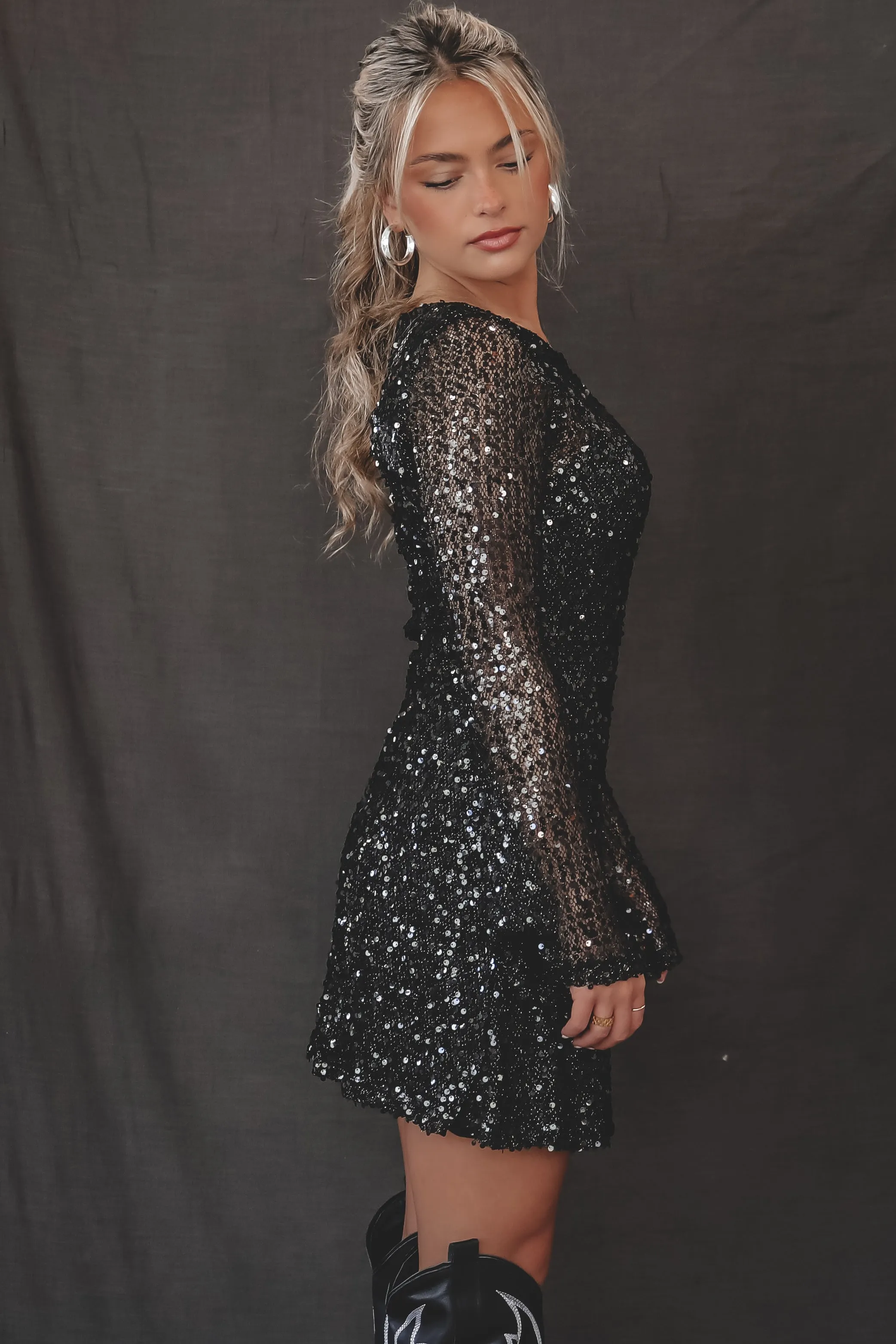 DEAL Sage The Label Splendor Black Sequin Long Sleeve Party Dress sold by Amazing Lace product image thumbnail 3