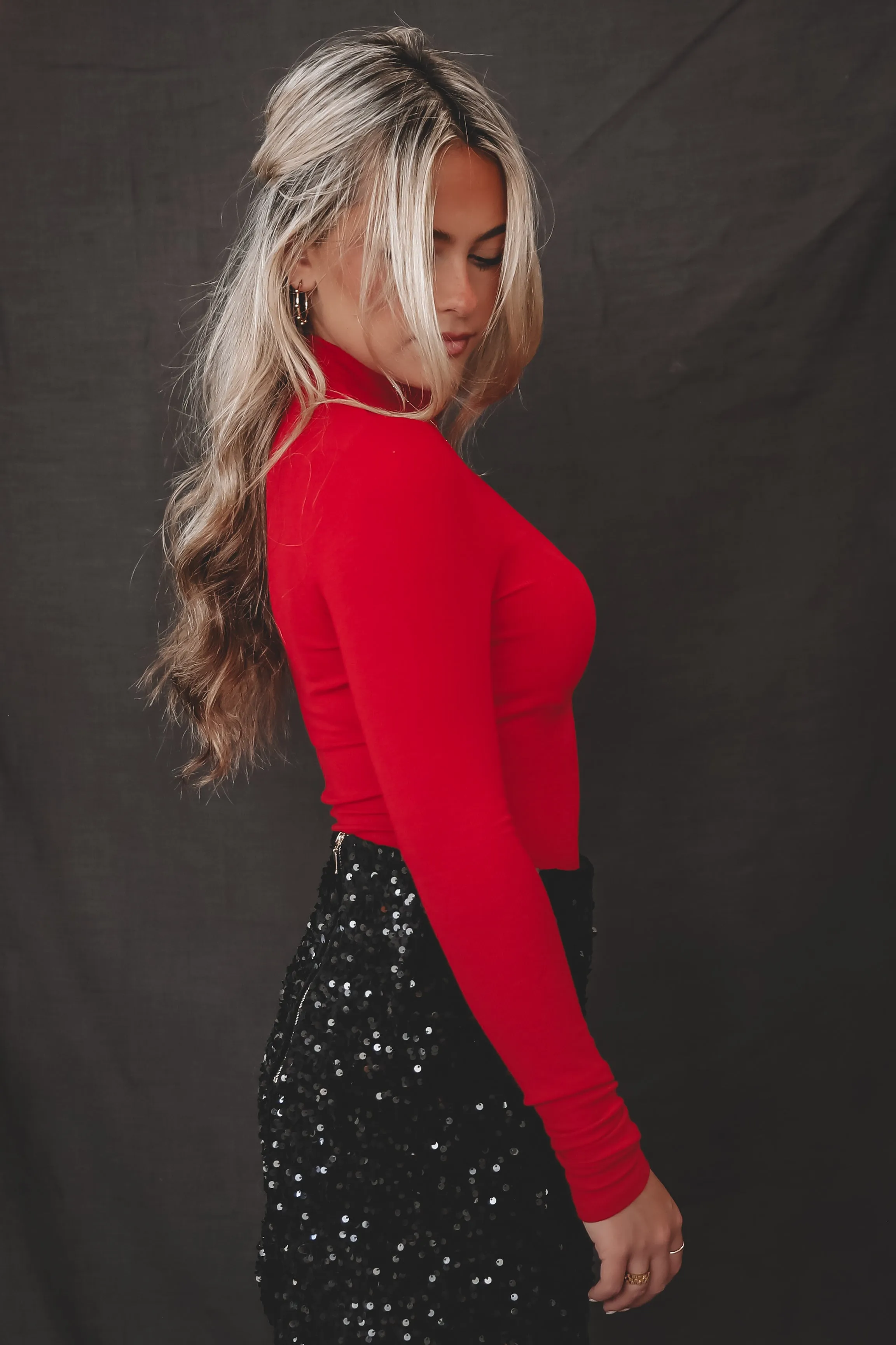 SADIE & SAGE Red Long Sleeve Ronan Mock Neck Top sold by Amazing Lace product image thumbnail 4