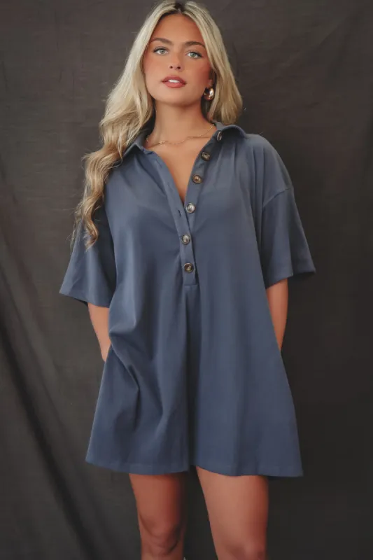 DEAL Cozy Together Button Up Navy Ribbed Romper sold by Amazing Lace