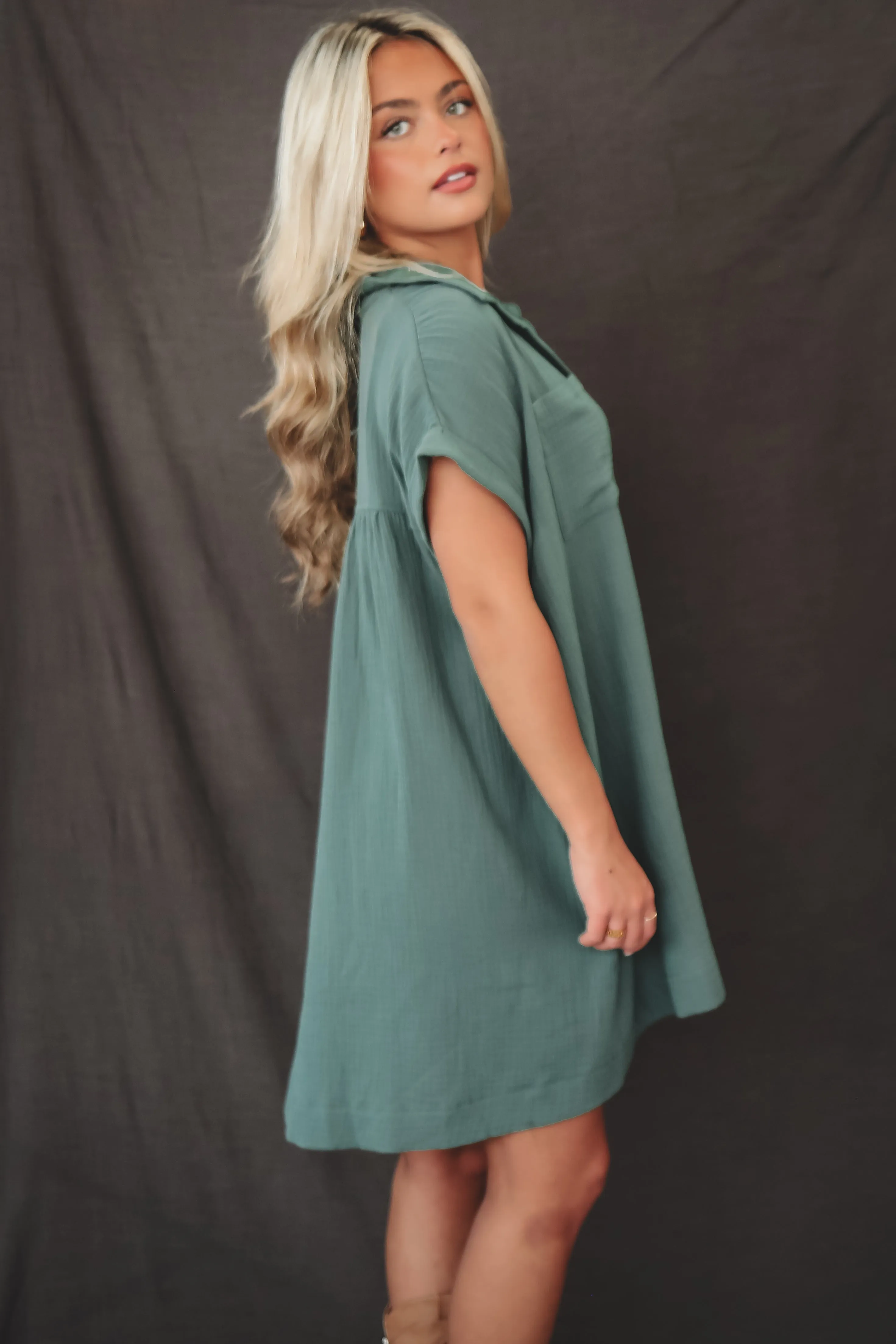 DEAL Hanging Out Tonight Green Linen Button Up Dress sold by Amazing Lace product image thumbnail 3