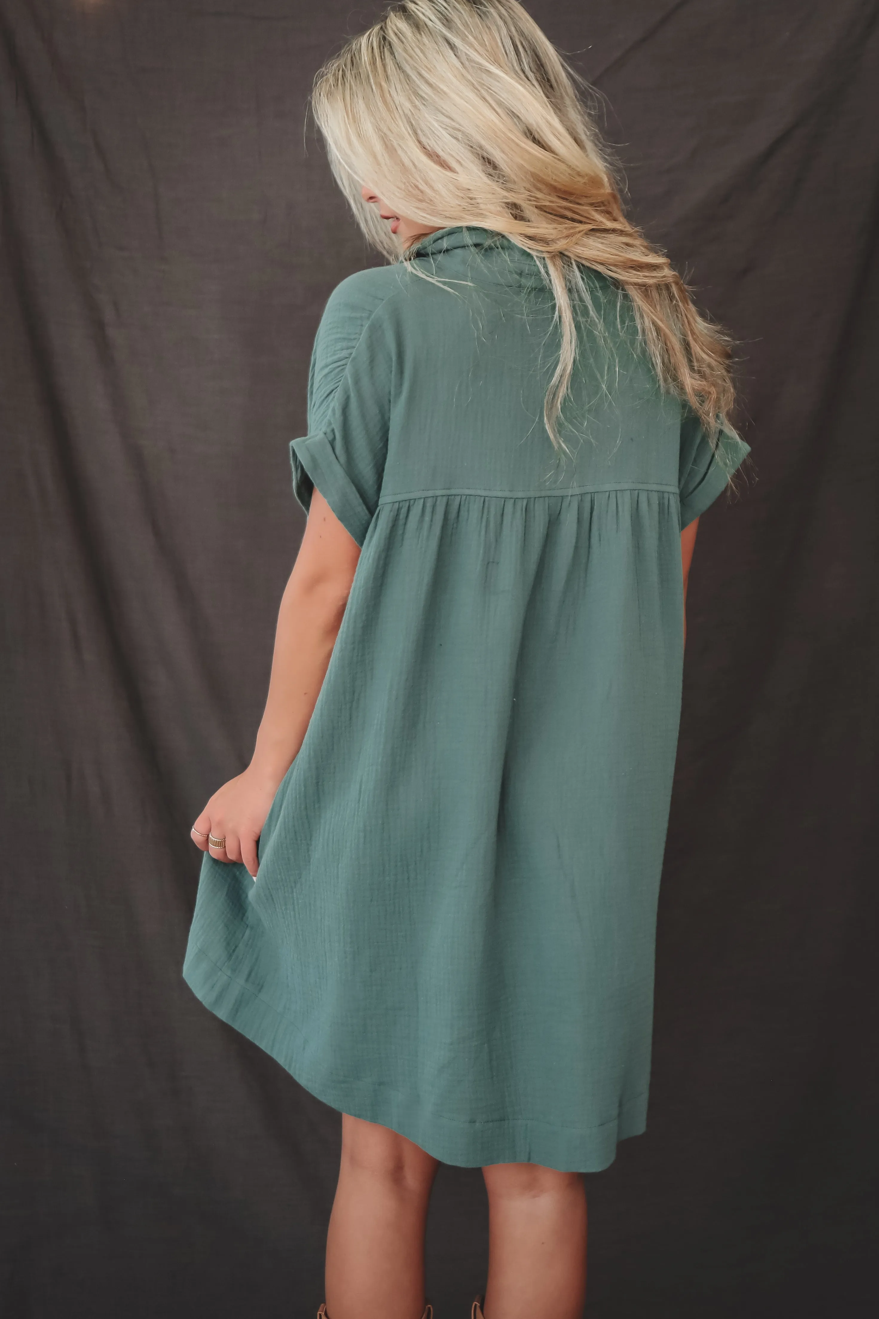 DEAL Hanging Out Tonight Green Linen Button Up Dress sold by Amazing Lace product image thumbnail 2