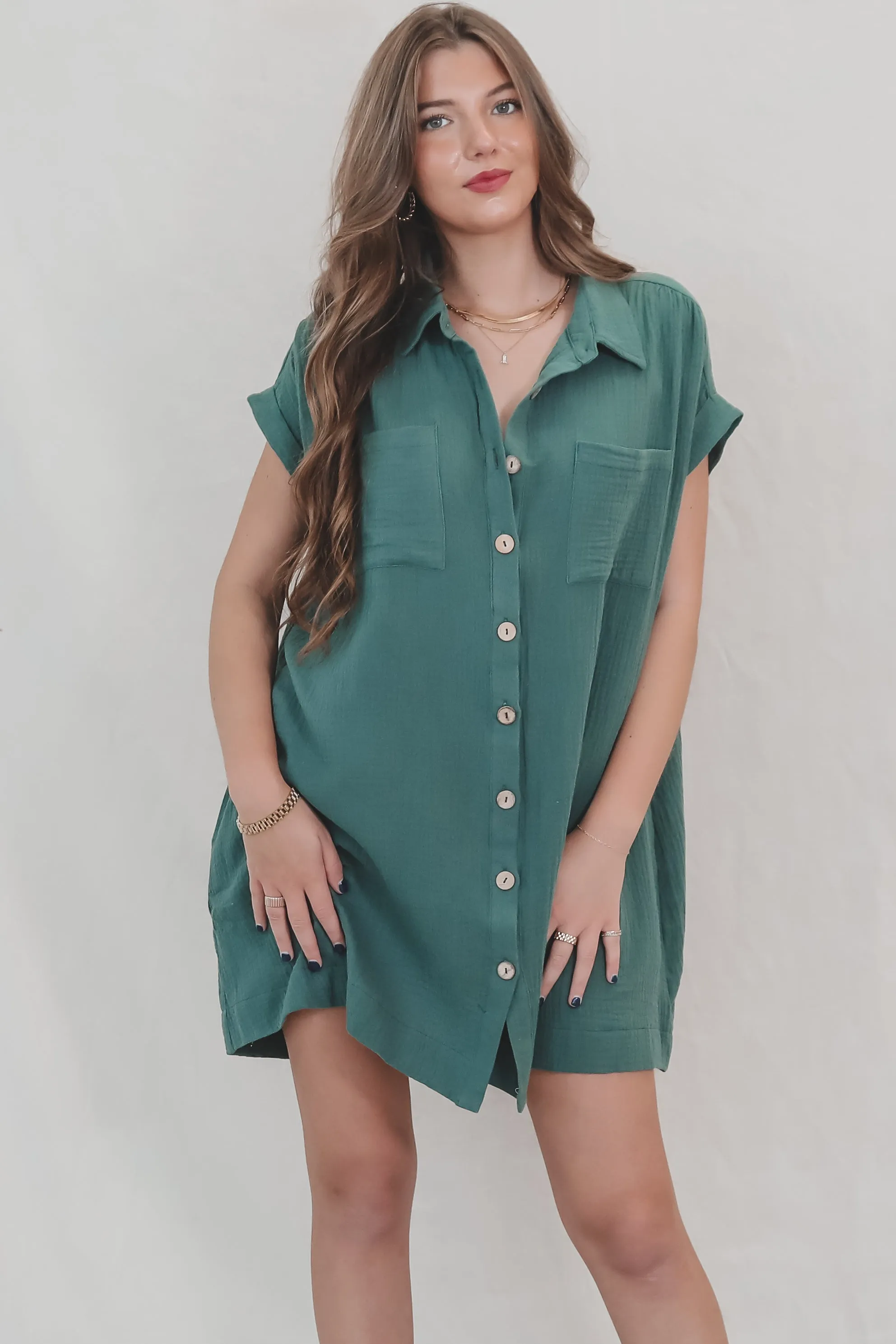 DEAL Hanging Out Tonight Green Linen Button Up Dress sold by Amazing Lace product image thumbnail 5
