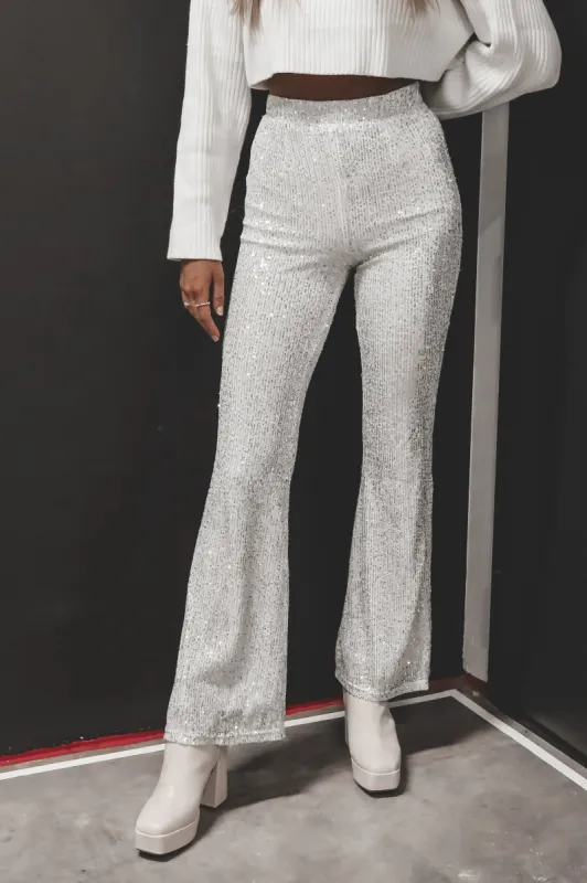 DEAL Bling Silver Sequin Flare Pants sold by Amazing Lace