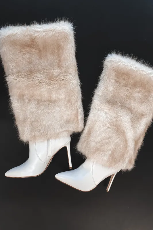DEAL Making Cold A Statement Off White Faux Fur Stiletto Boots sold by Amazing Lace
