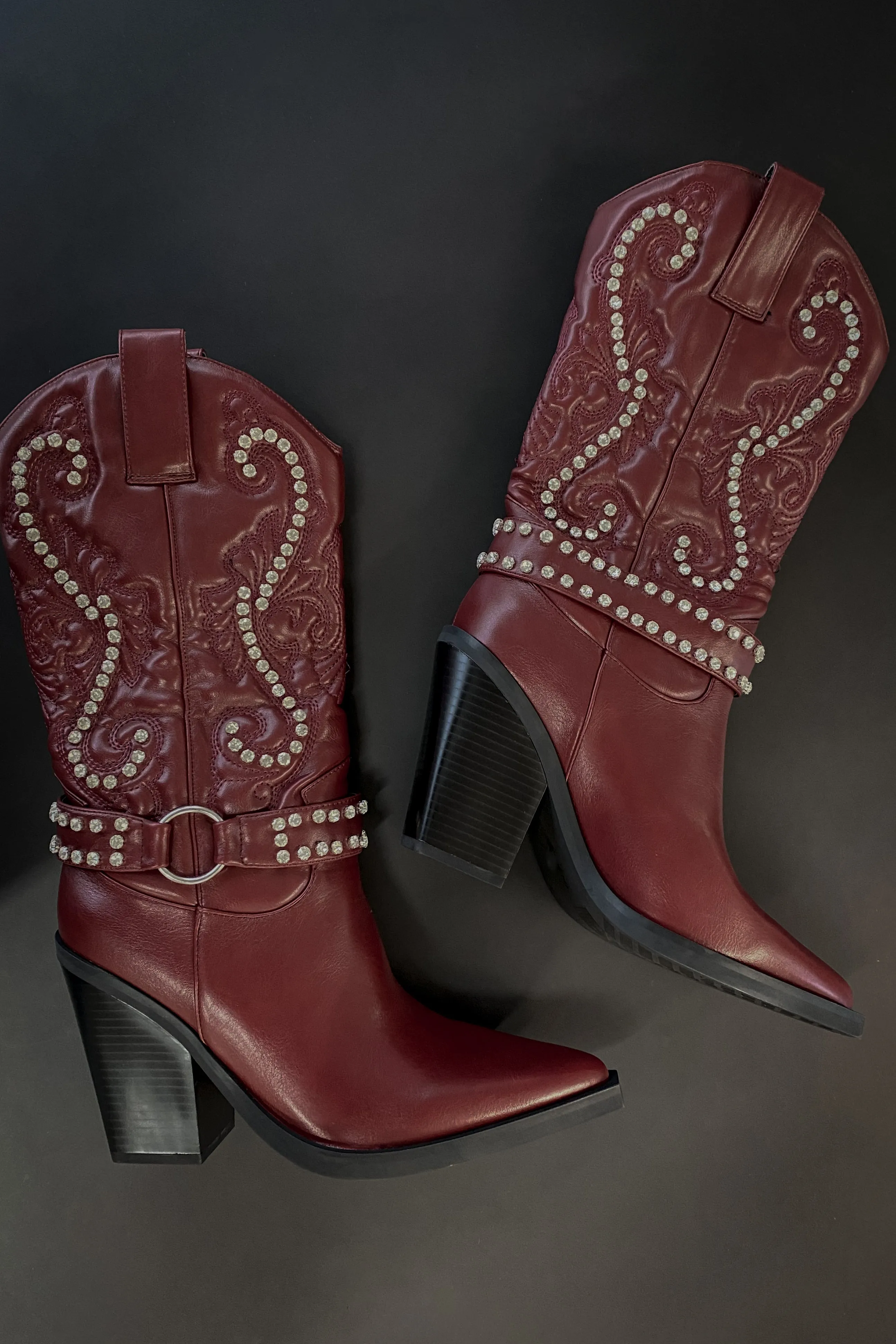 DEAL The Wine Is Flowing Burgundy Rhinestone Western Boots sold by Amazing Lace