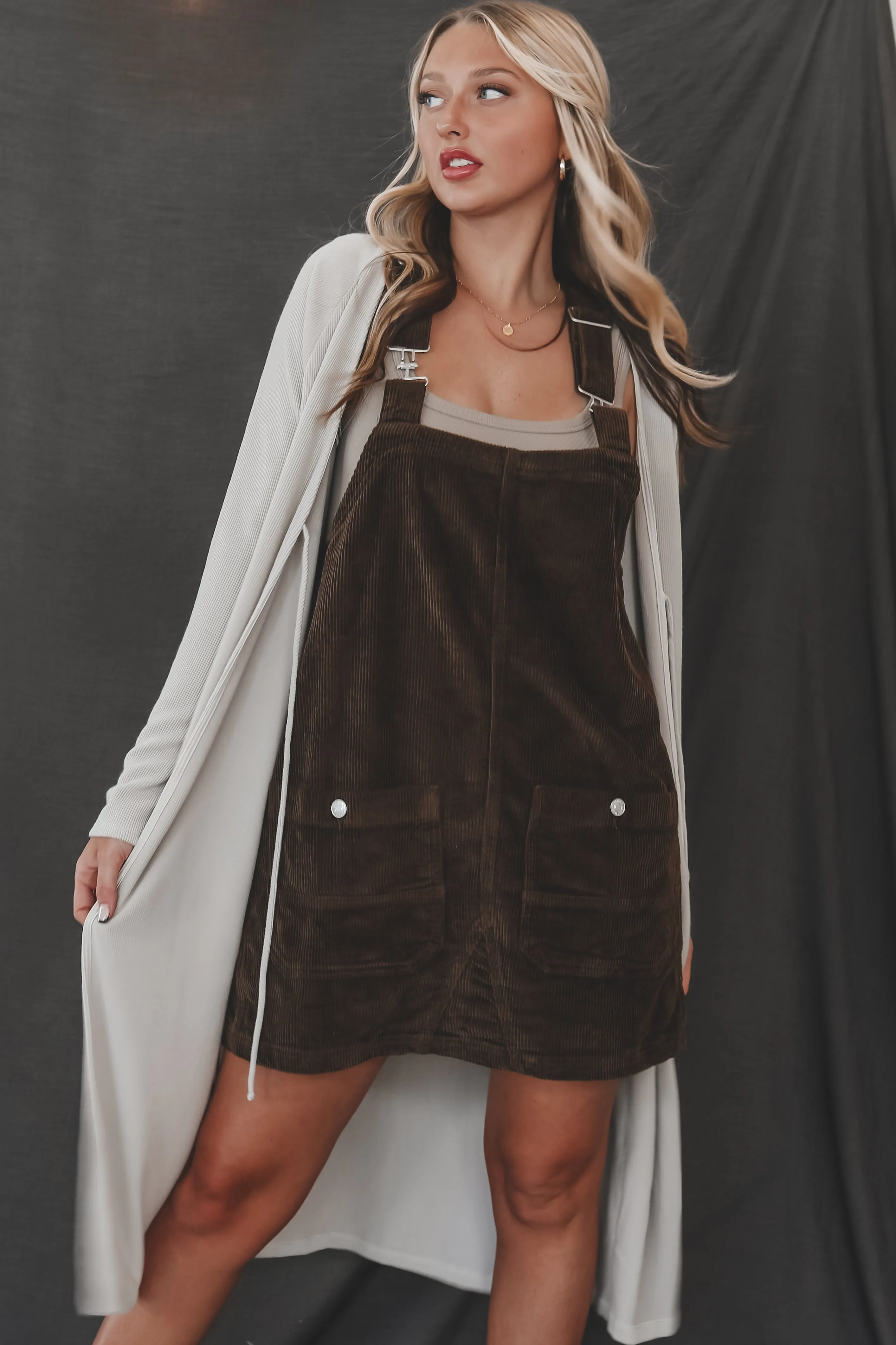 DOOR BUSTER ❄️☃️ Coming Home For The Weekend Brown Corduroy Overall Dress sold by Amazing Lace product image thumbnail 4