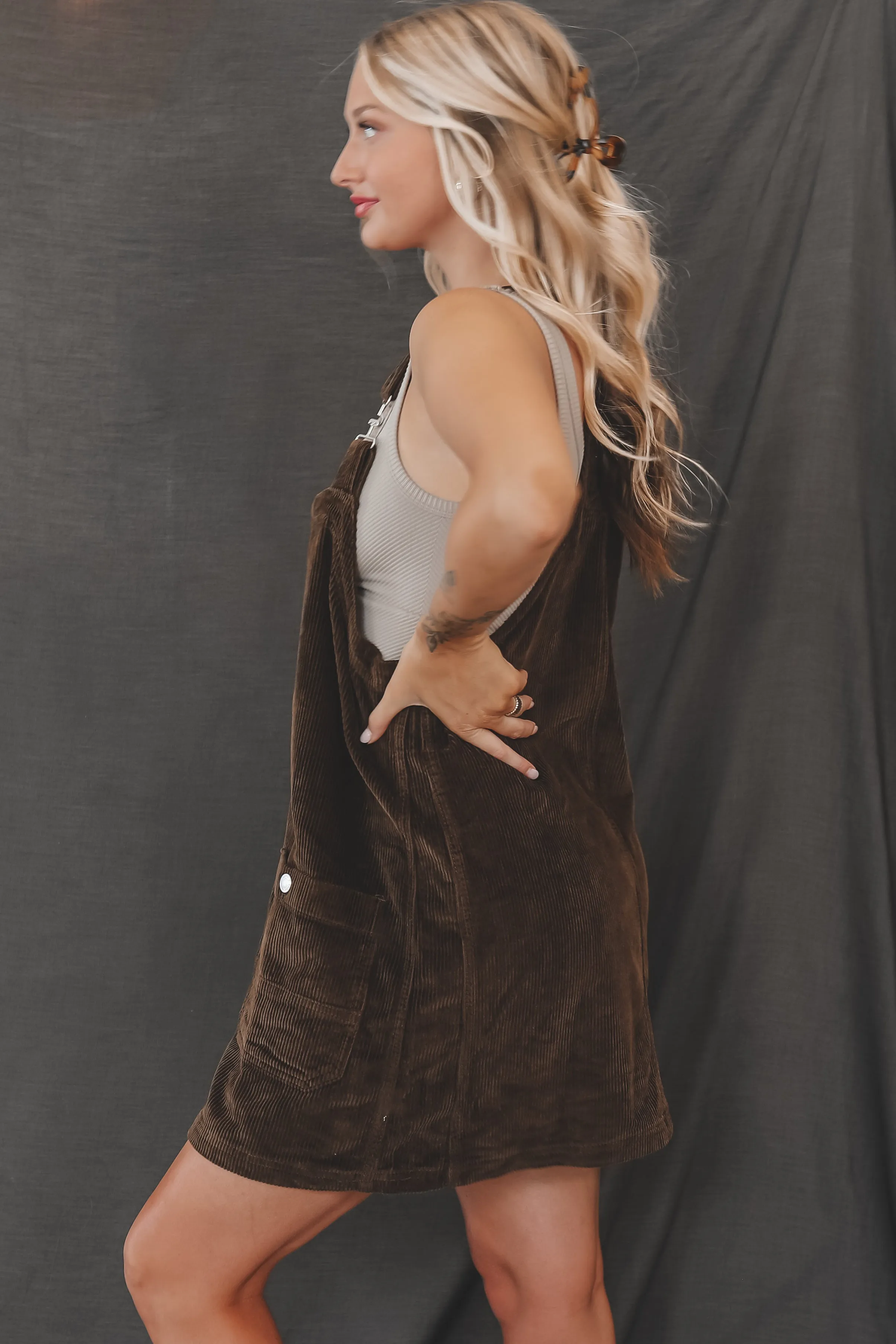 DOOR BUSTER ❄️☃️ Coming Home For The Weekend Brown Corduroy Overall Dress sold by Amazing Lace product image thumbnail 3