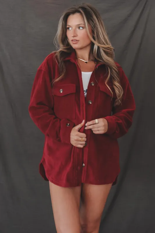 DOOR BUSTER ❄️☃️  Talking By The Fire Burgundy Fleece Shacket Jacket sold by Amazing Lace